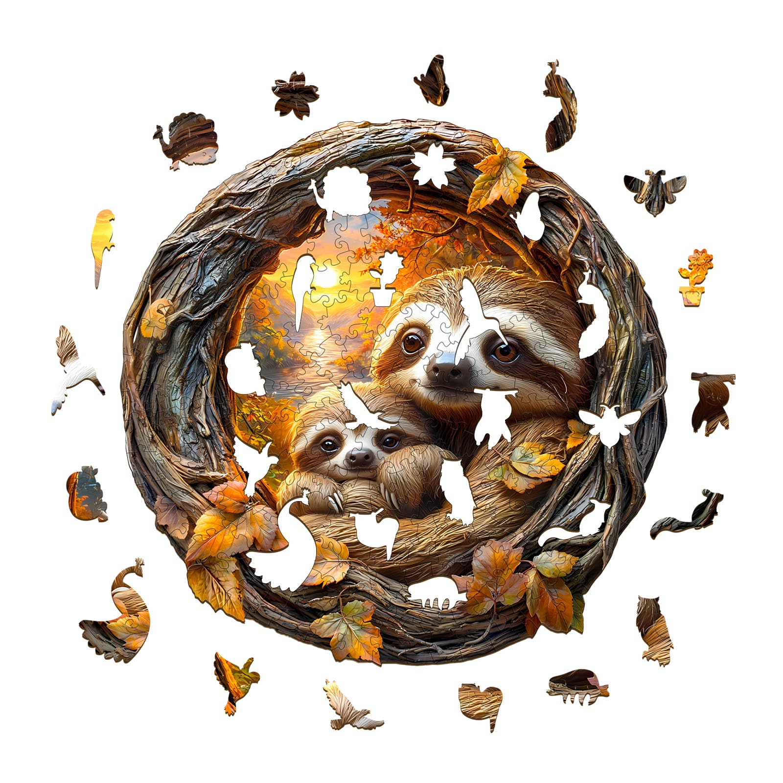 3D Parent-Child Sloth Wood Puzzle Family Bonding - Aeekdook