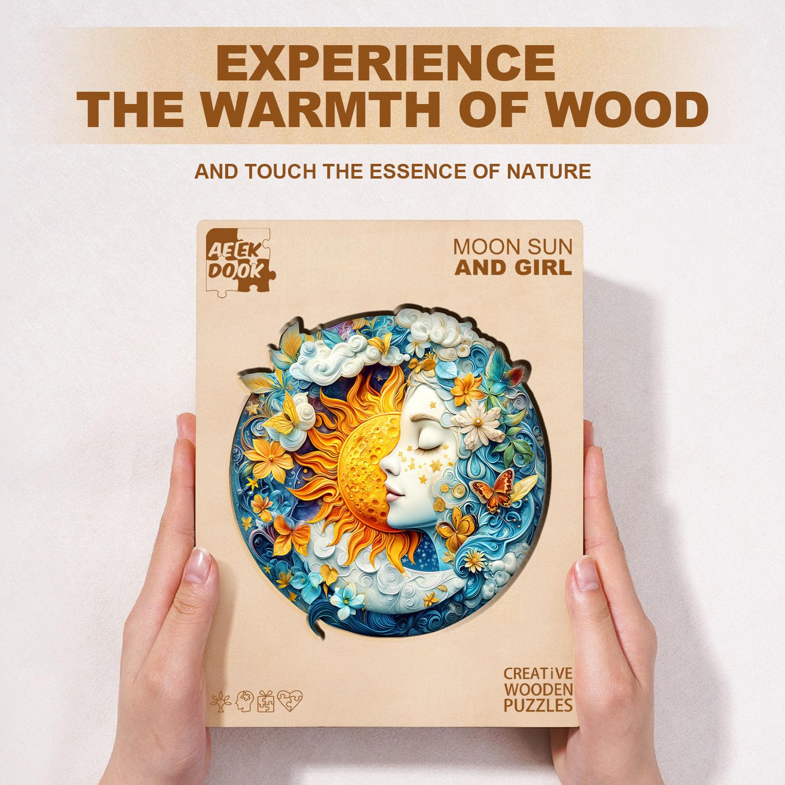 Moon Sun and Girl Wood Puzzle Celestial Goddess Art - Aeekdook