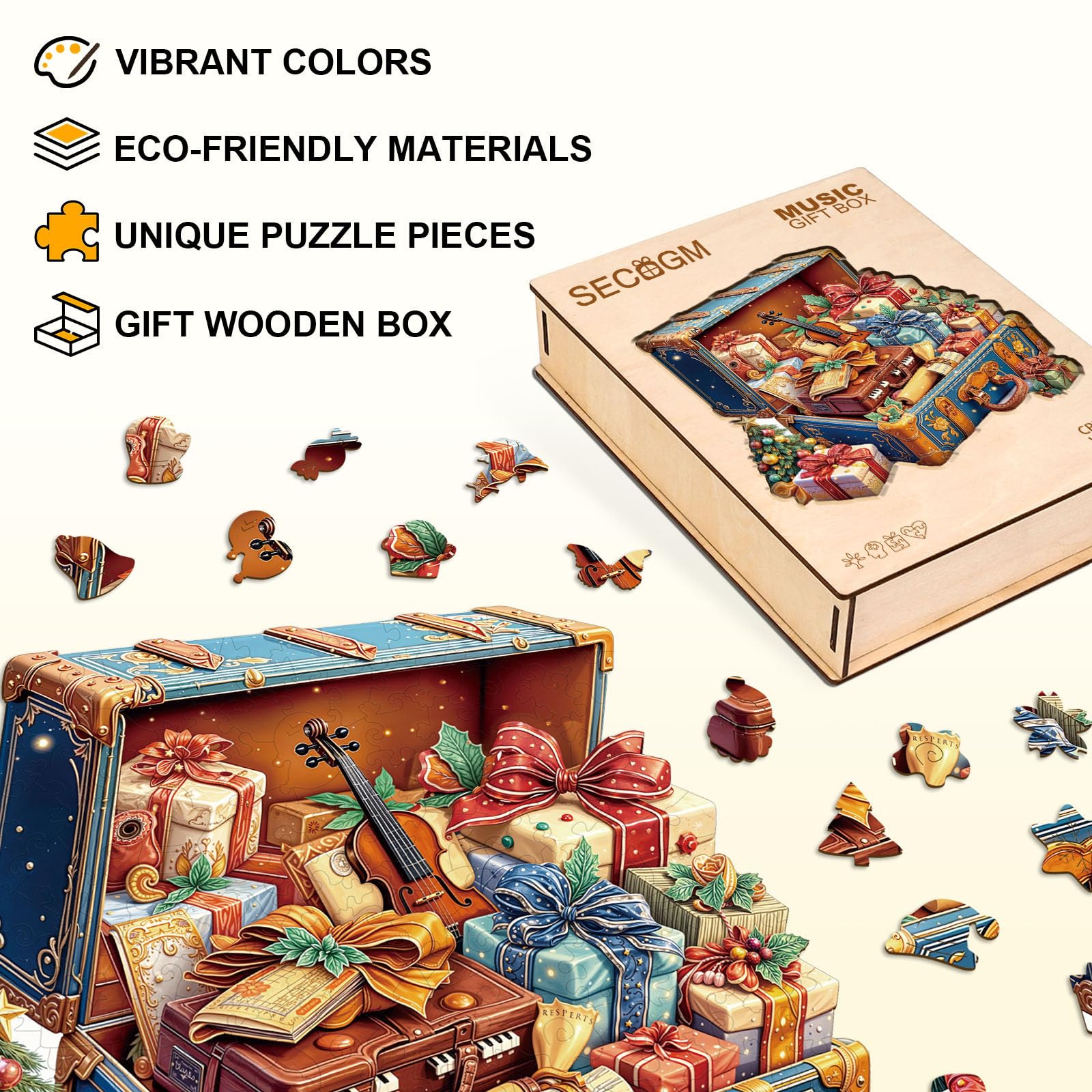 Music Gift Box Wood Puzzle Unique 3D Brain Teaser - Aeekdook