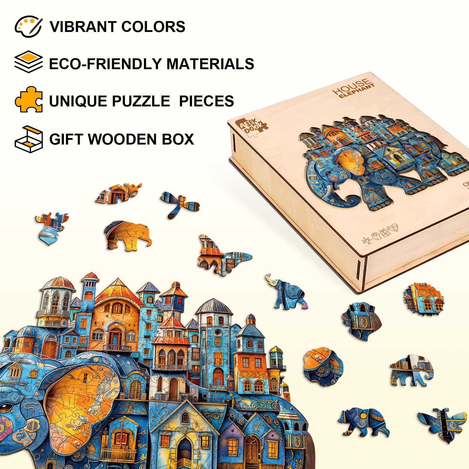 Elephant House Wood Puzzle Surreal Animal Home - Aeekdook