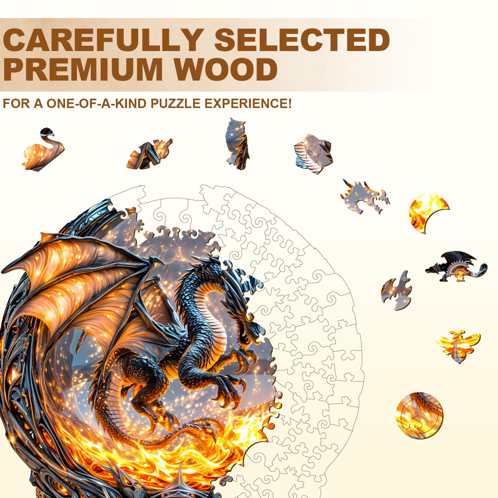 Fire Dragon Unique Shape Wood Puzzle Epic Mythical - Aeekdook