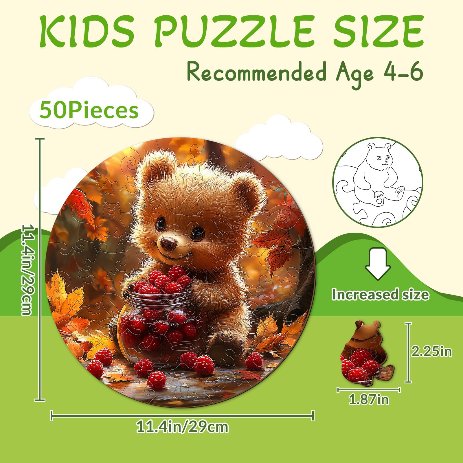Berry Bear 50 Piece Kids Wood Puzzle Forest Animal - Aeekdook