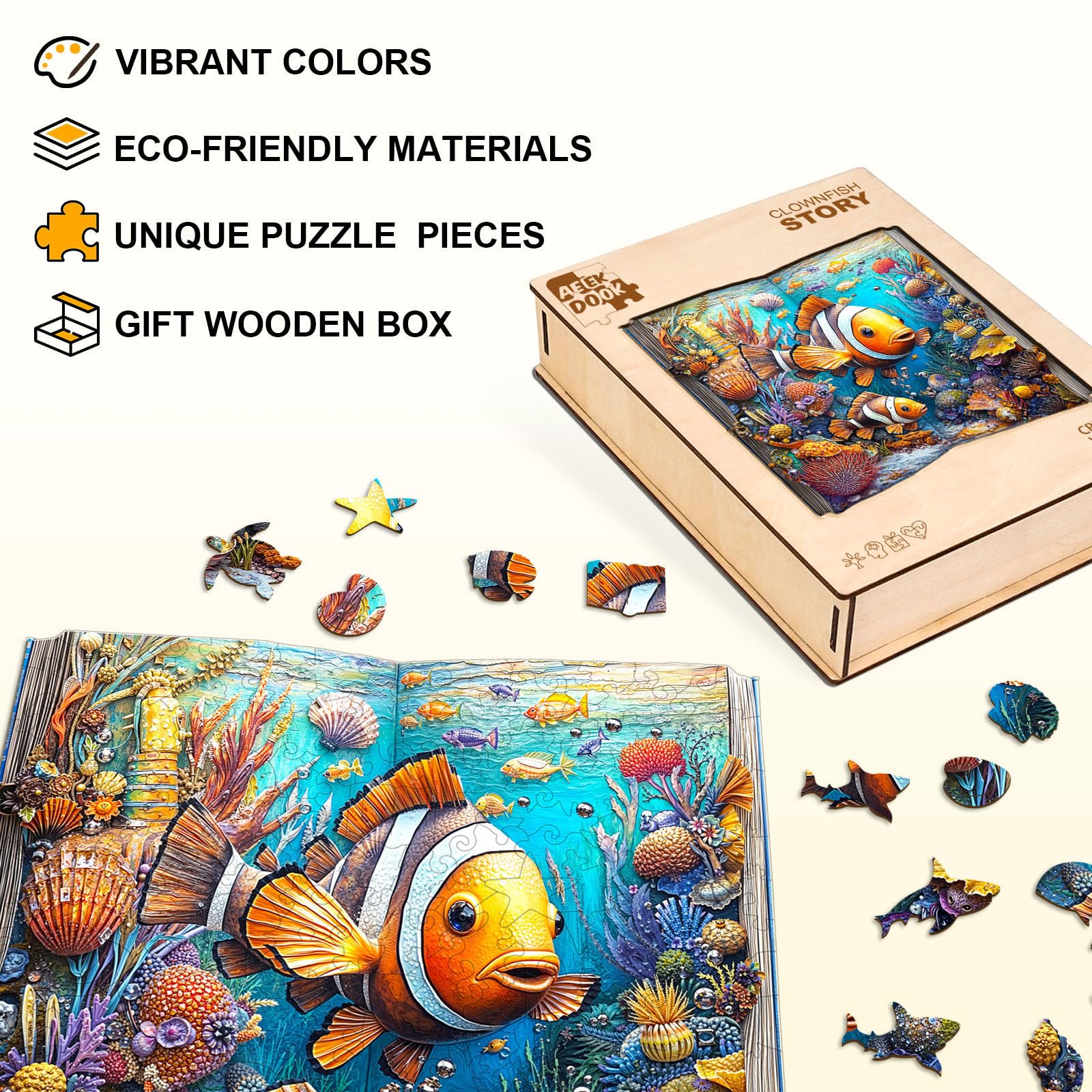 Ocean Clownfish Wood Puzzle Colorful Marine Life - Aeekdook