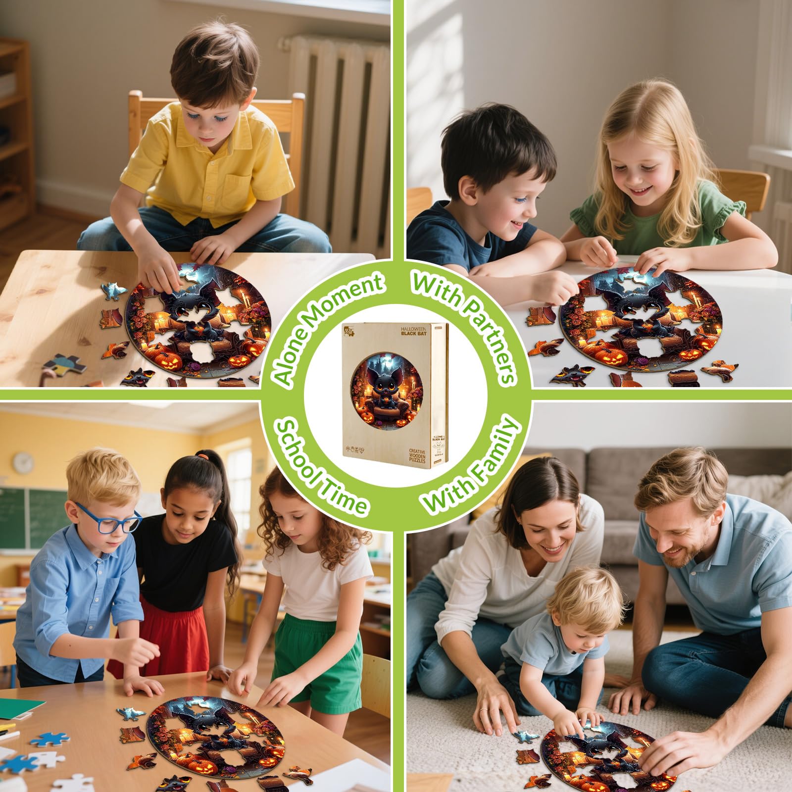 Halloween Black Bat 50 Piece Kids Wood Puzzle Gift - Aeekdook