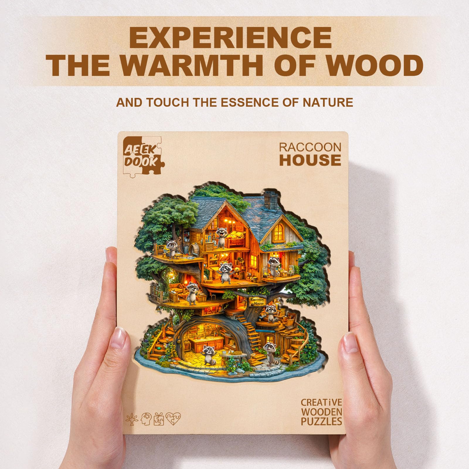 Raccoon House Wood Puzzle Forest Animal Home Art - Aeekdook