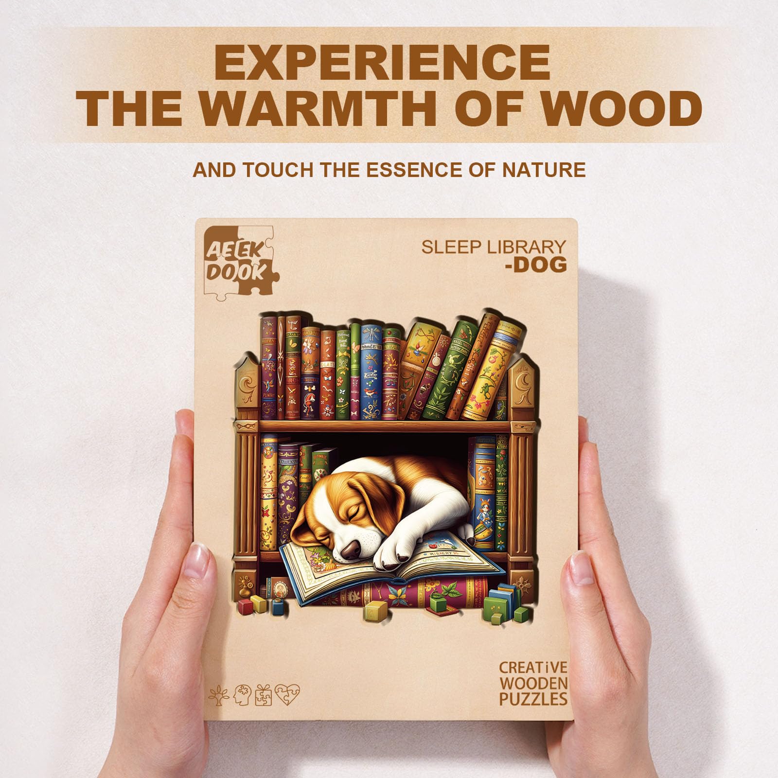 Bookshelf Beagle Dog Wood Puzzle Reading Lovers Gift - Aeekdook