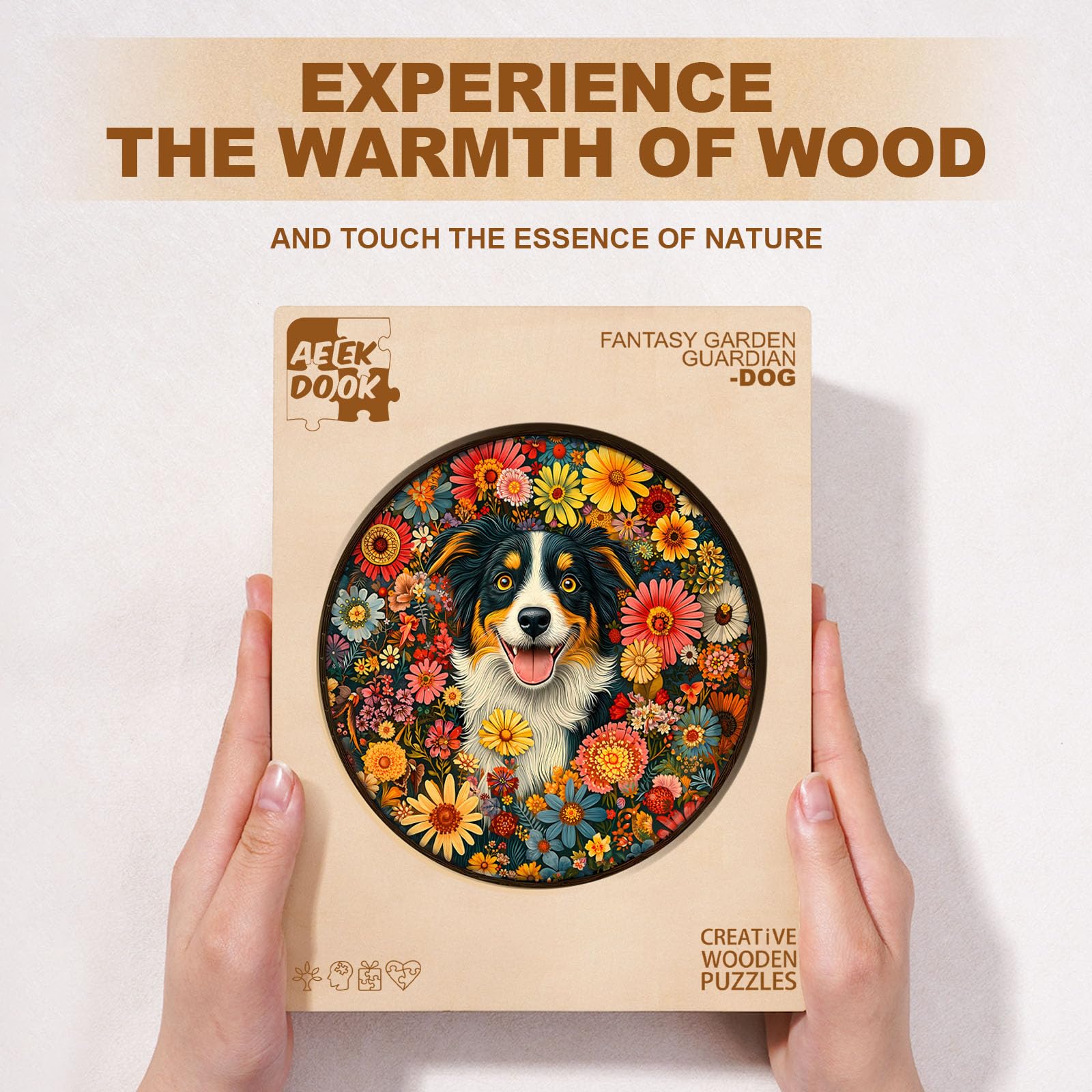 Fantasy Flowers Dog Wood Puzzle Surreal Floral Art - Aeekdook