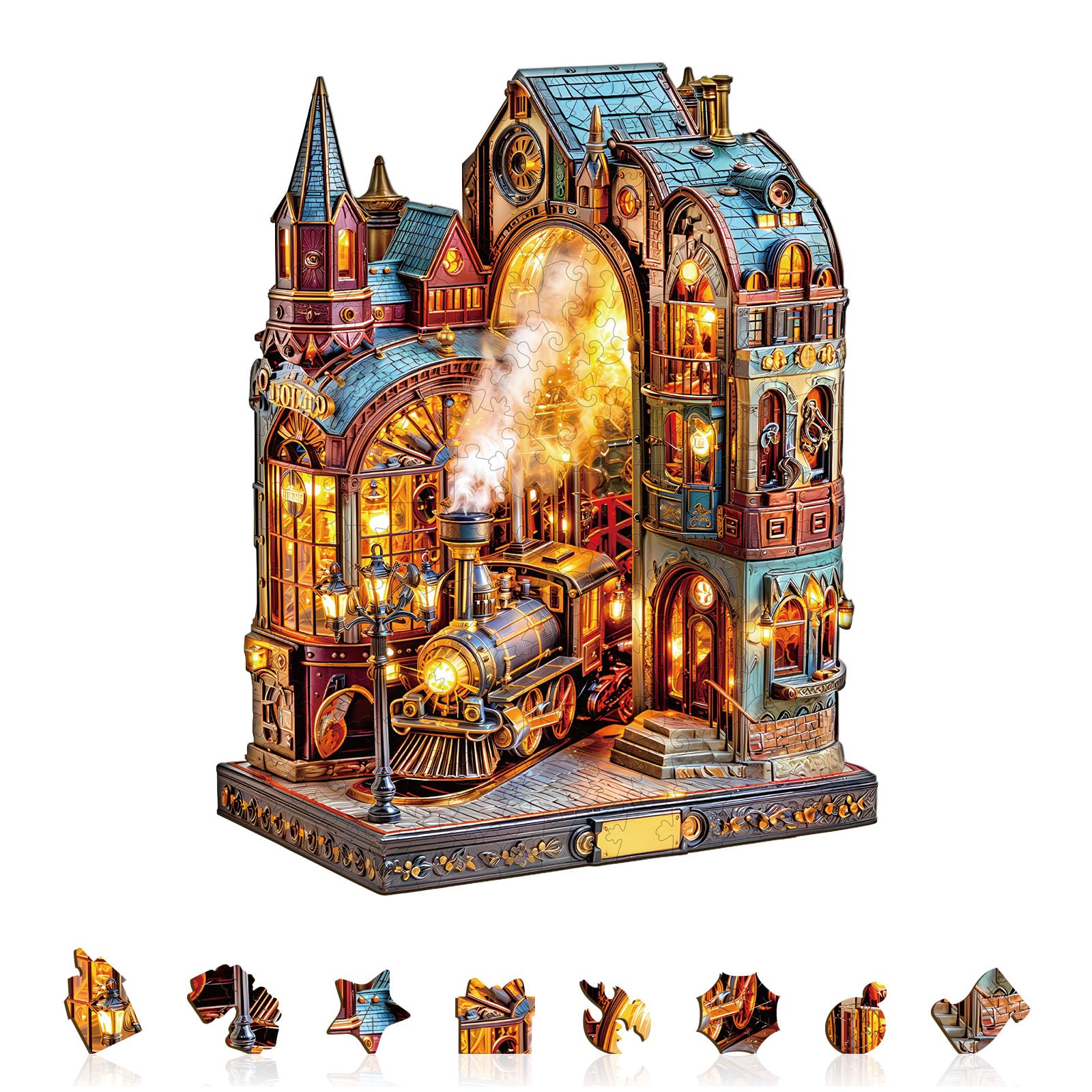 Steam Platform Wood Puzzle Retro Industrial Style - Aeekdook