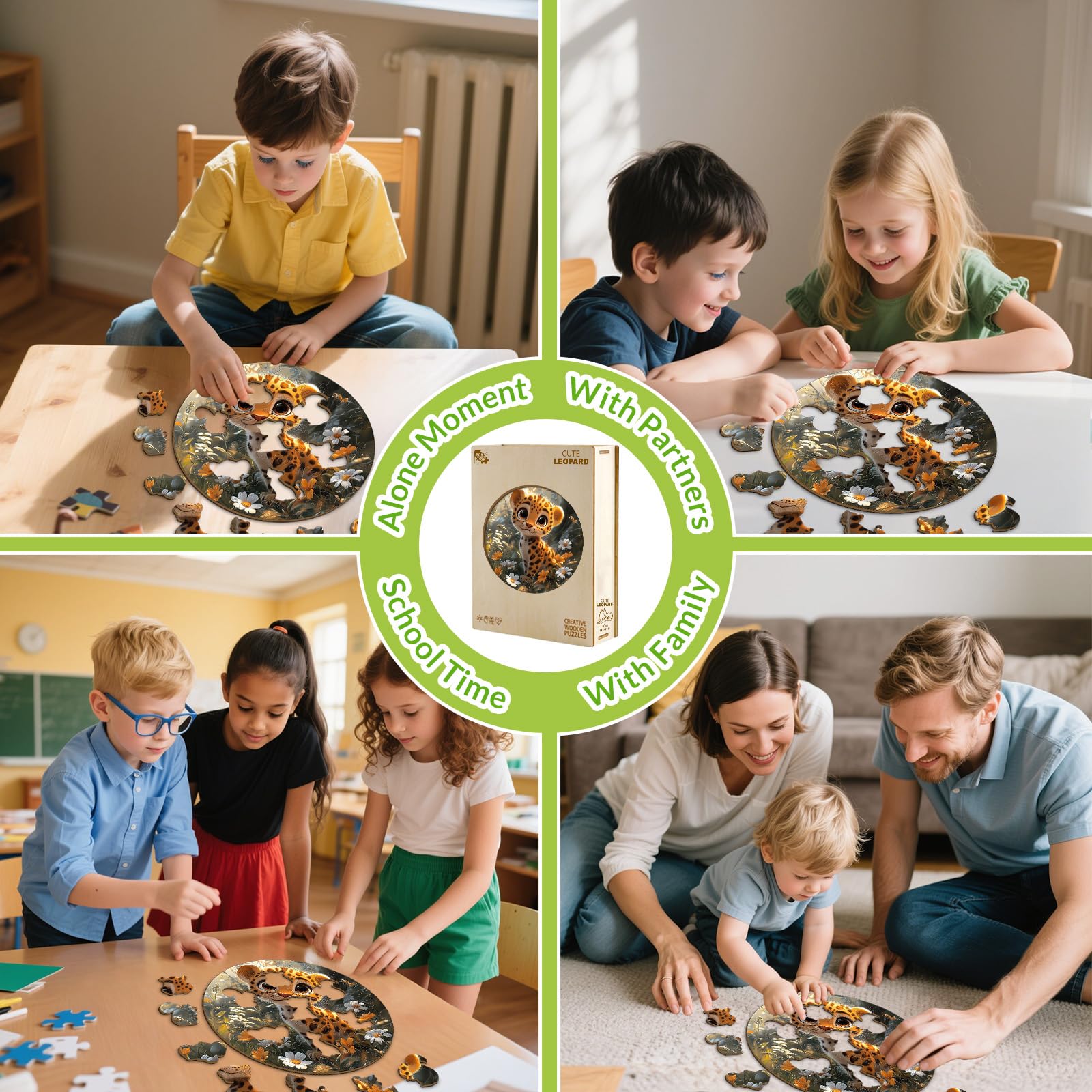 Cute Leopard 50 Piece Wood Puzzle for Young Children - Aeekdook