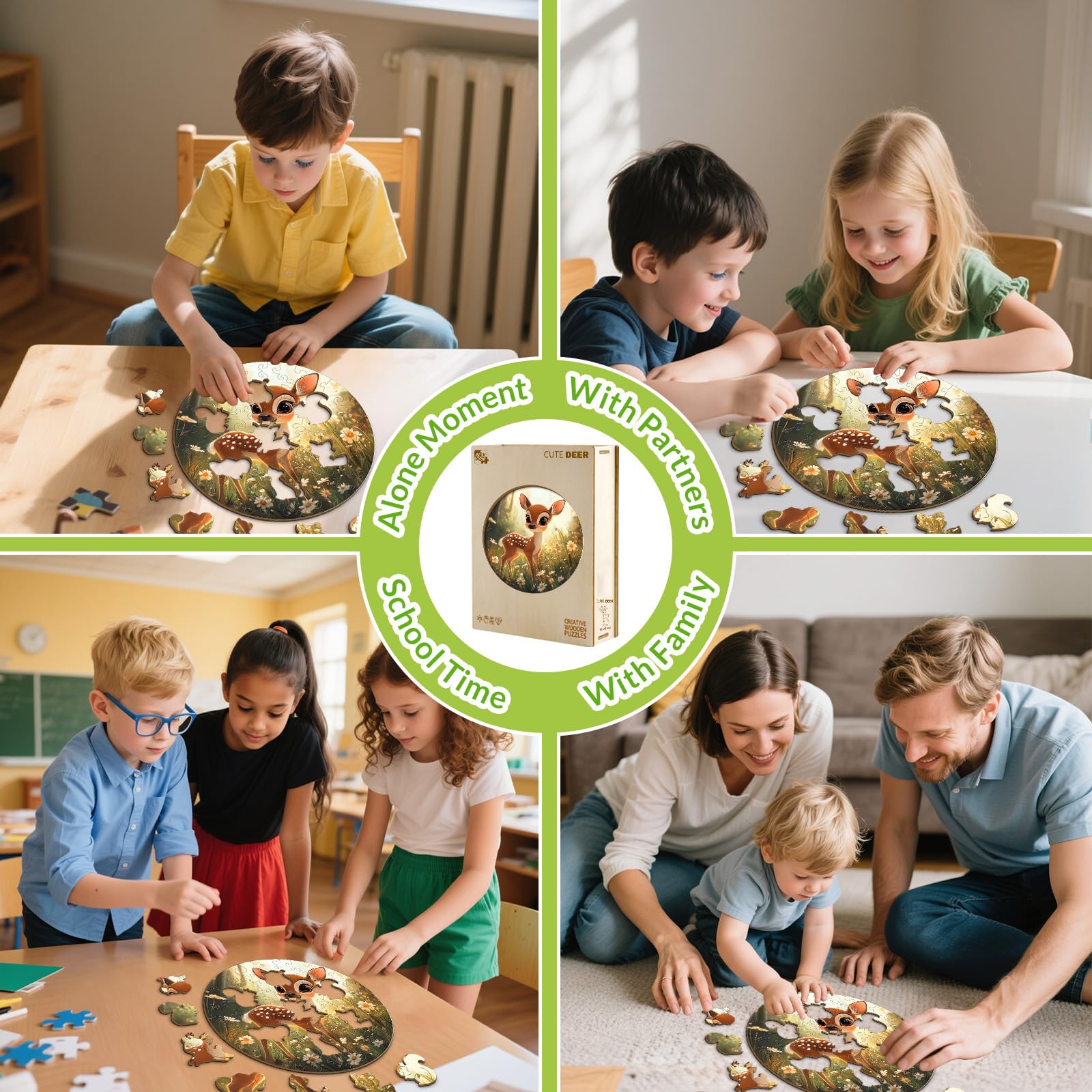 Cute Deer 50 Piece Kids Wood Puzzle Woodland Gift - Aeekdook