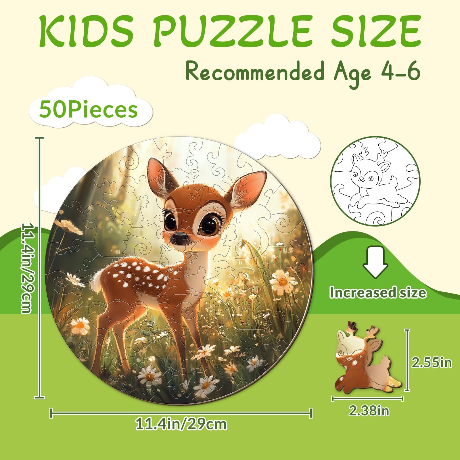 Cute Deer 50 Piece Kids Wood Puzzle Woodland Gift - Aeekdook