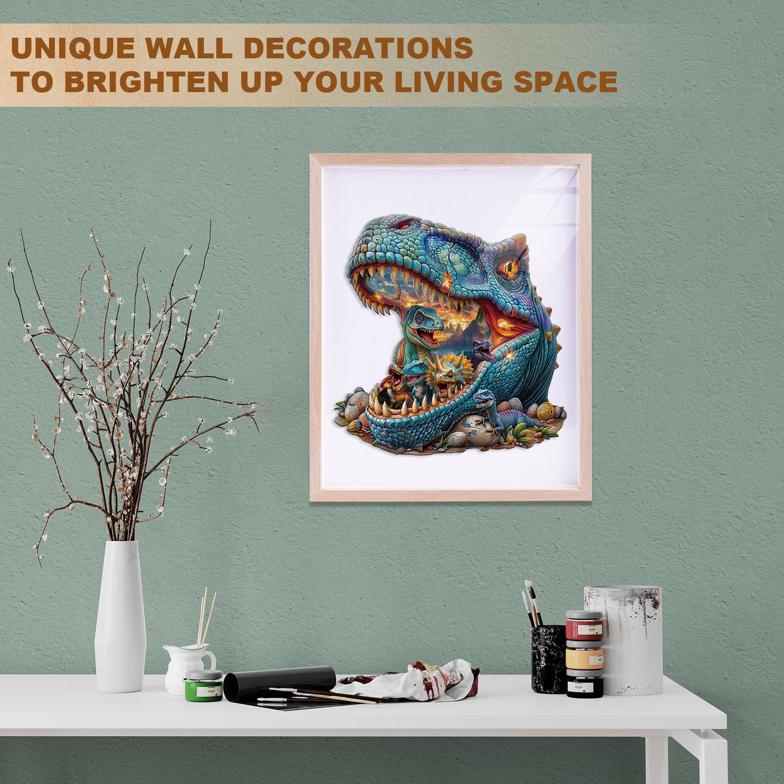 Fantasy Dinosaurs Wood Puzzle Ancient World Art - Aeekdook