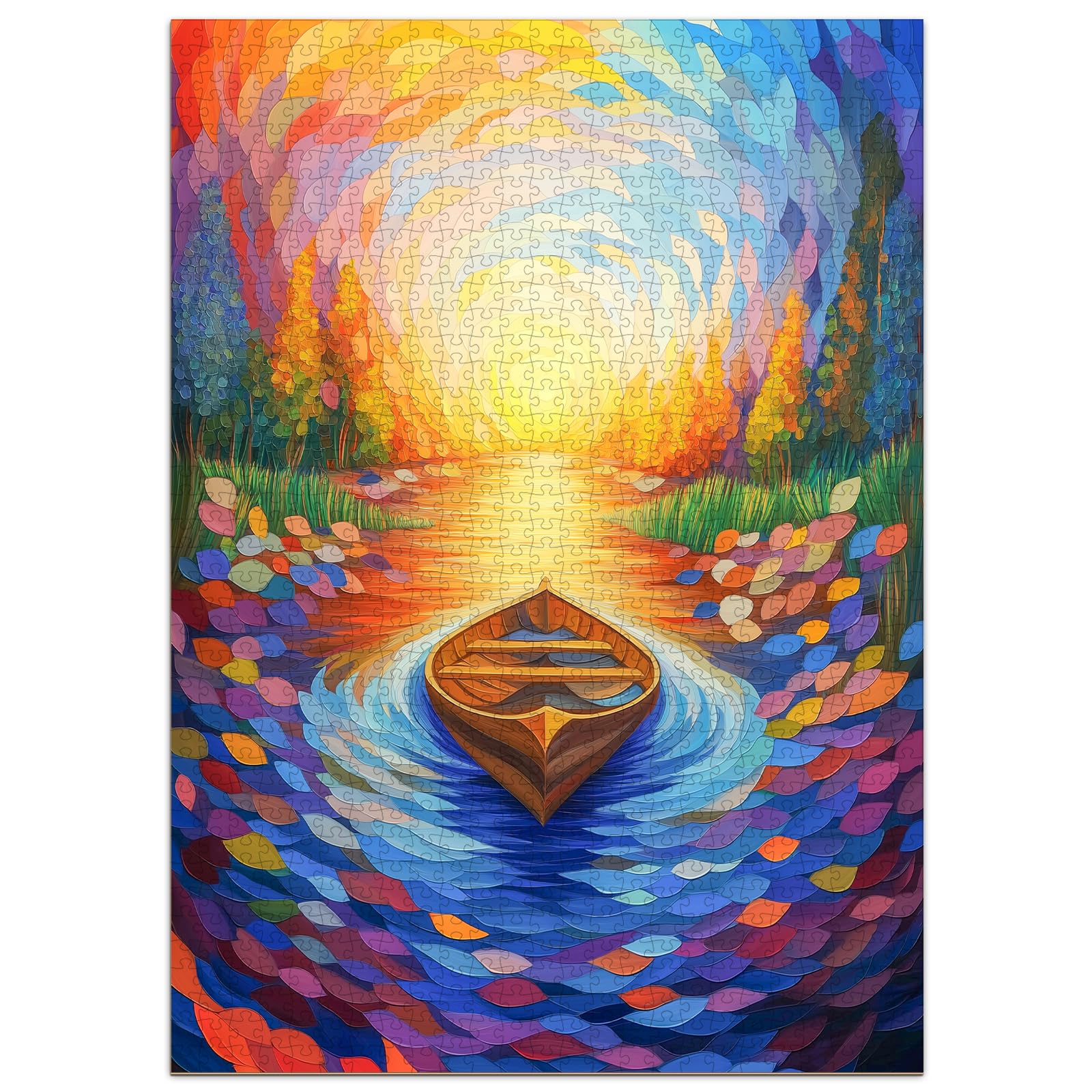 Stained Glass River 1000 Piece Wood Puzzle Art Decor - Aeekdook