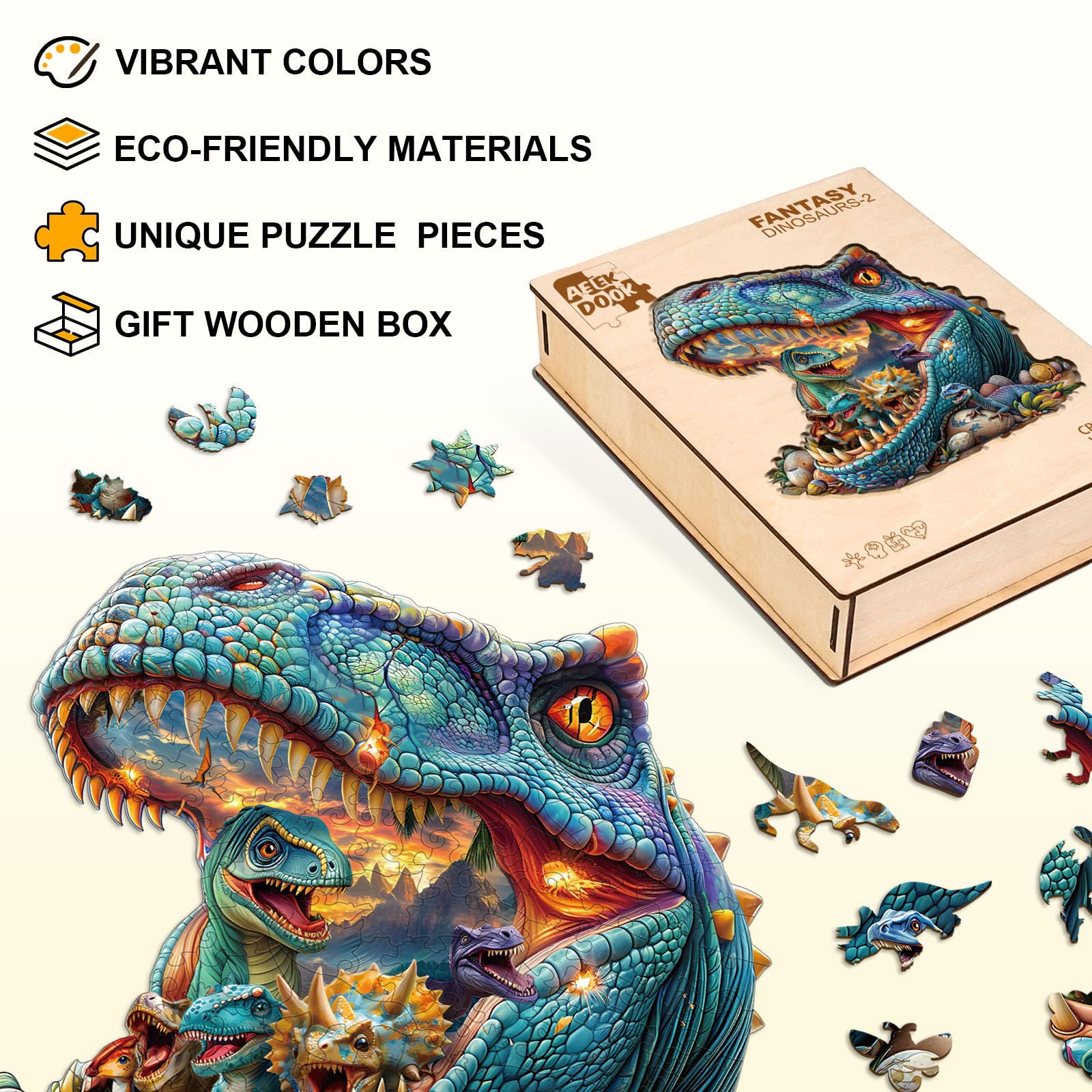 Fantasy Dinosaurs Wood Puzzle Ancient World Art - Aeekdook