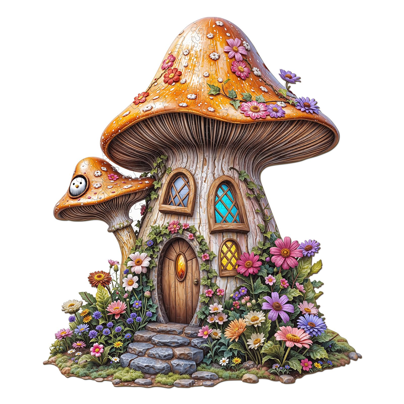 Mushroom Fairy House Wood Puzzle Whimsical Fantasy - Aeekdook
