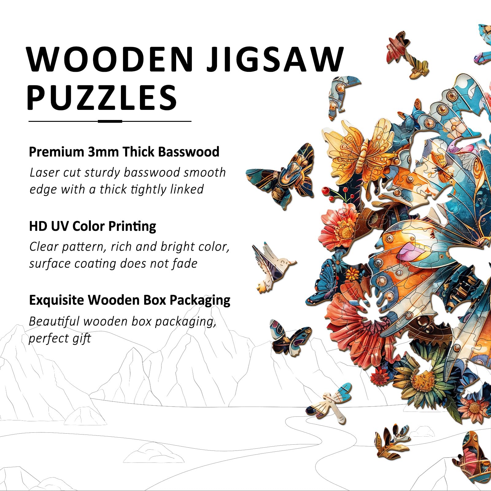 Mechanical Butterfly Wood Puzzle Steampunk Style Art - Aeekdook