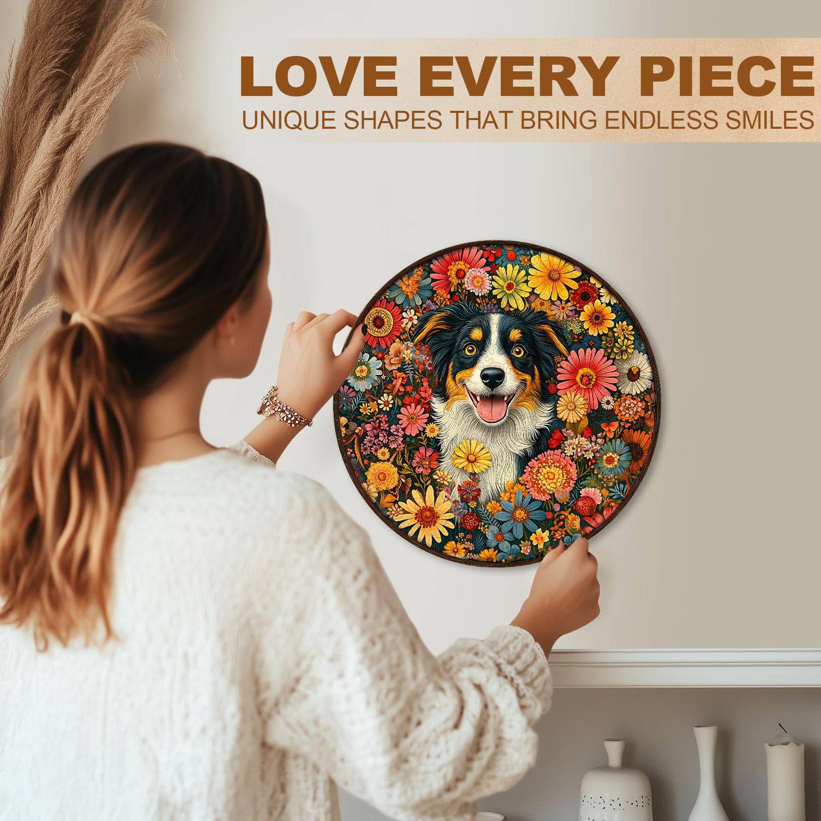 Fantasy Flowers Dog Wood Puzzle Surreal Floral Art - Aeekdook