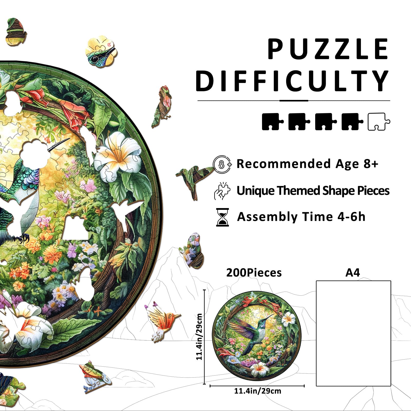 Hummingbird Gardens Wood Puzzle Floral Nature Decor - Aeekdook
