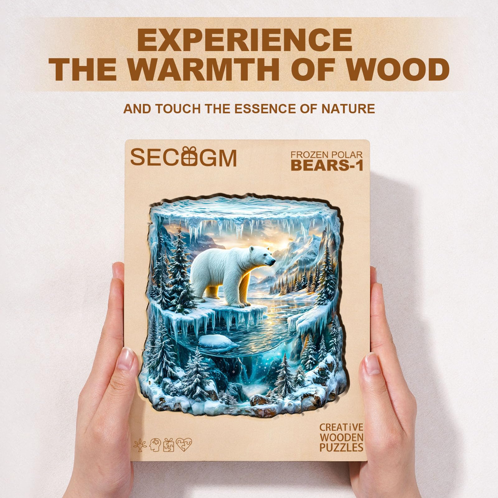 Frozen Polar Bear Unique Shape Wood Puzzle Arctic Art - Aeekdook