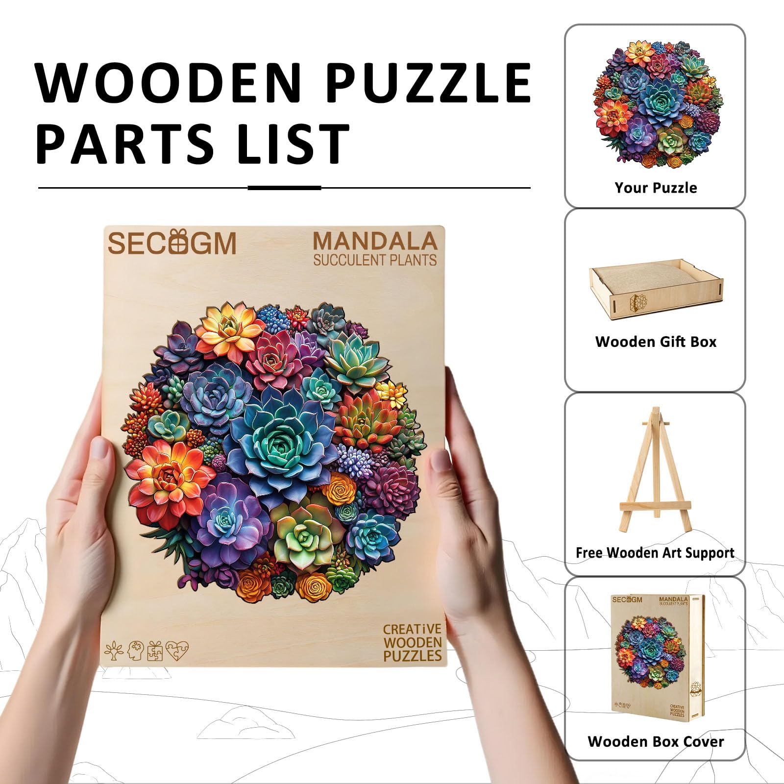 Mandala Succulent Unique Shape Wood Puzzle for Zen - Aeekdook