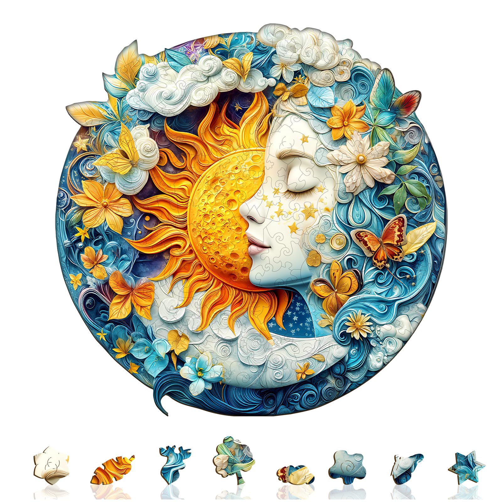 Moon Sun and Girl Wood Puzzle Celestial Goddess Art - Aeekdook