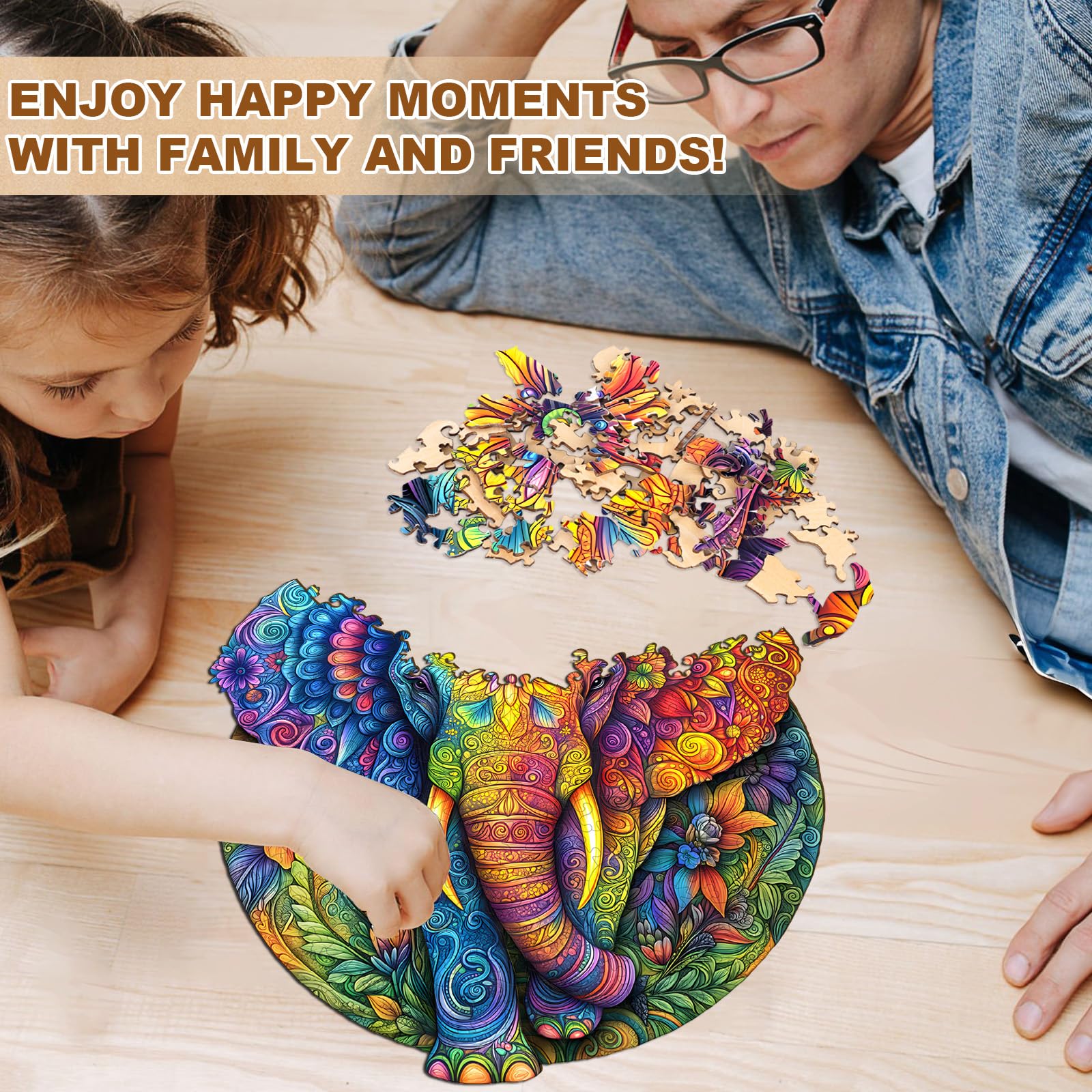 Mandala Elephant Unique Shape Wood Puzzle Zen Art - Aeekdook