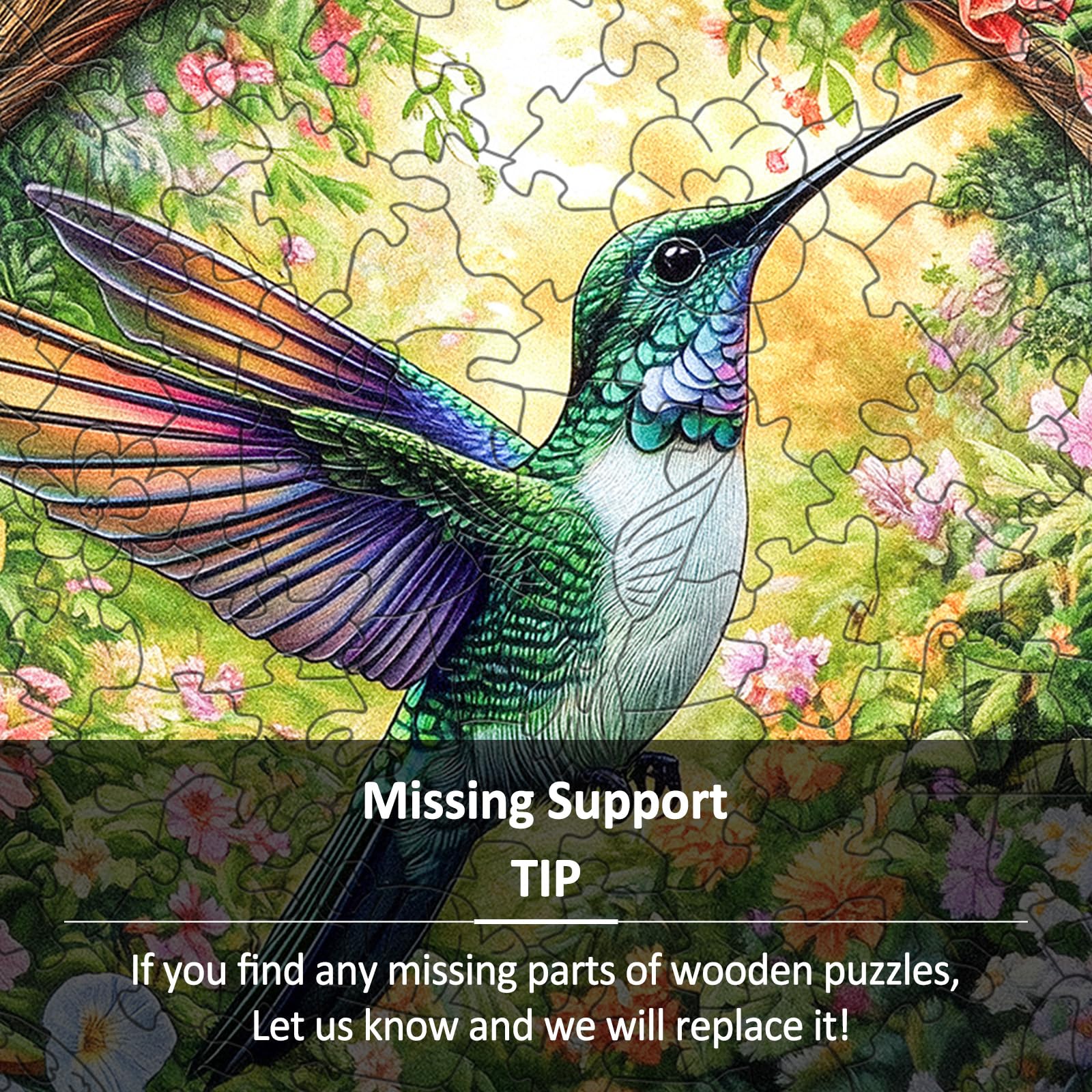 Hummingbird Gardens Wood Puzzle Floral Nature Decor - Aeekdook