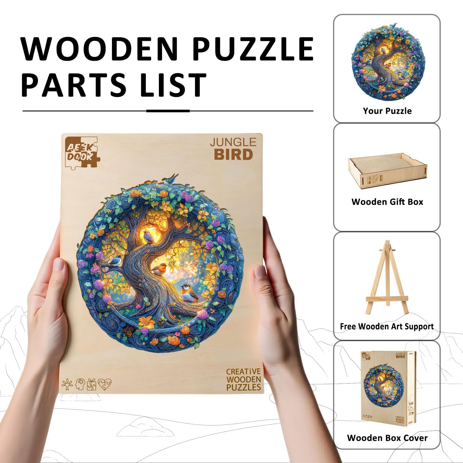 Jungle Bird Wood Puzzle for Adults Tropical Nature - Aeekdook