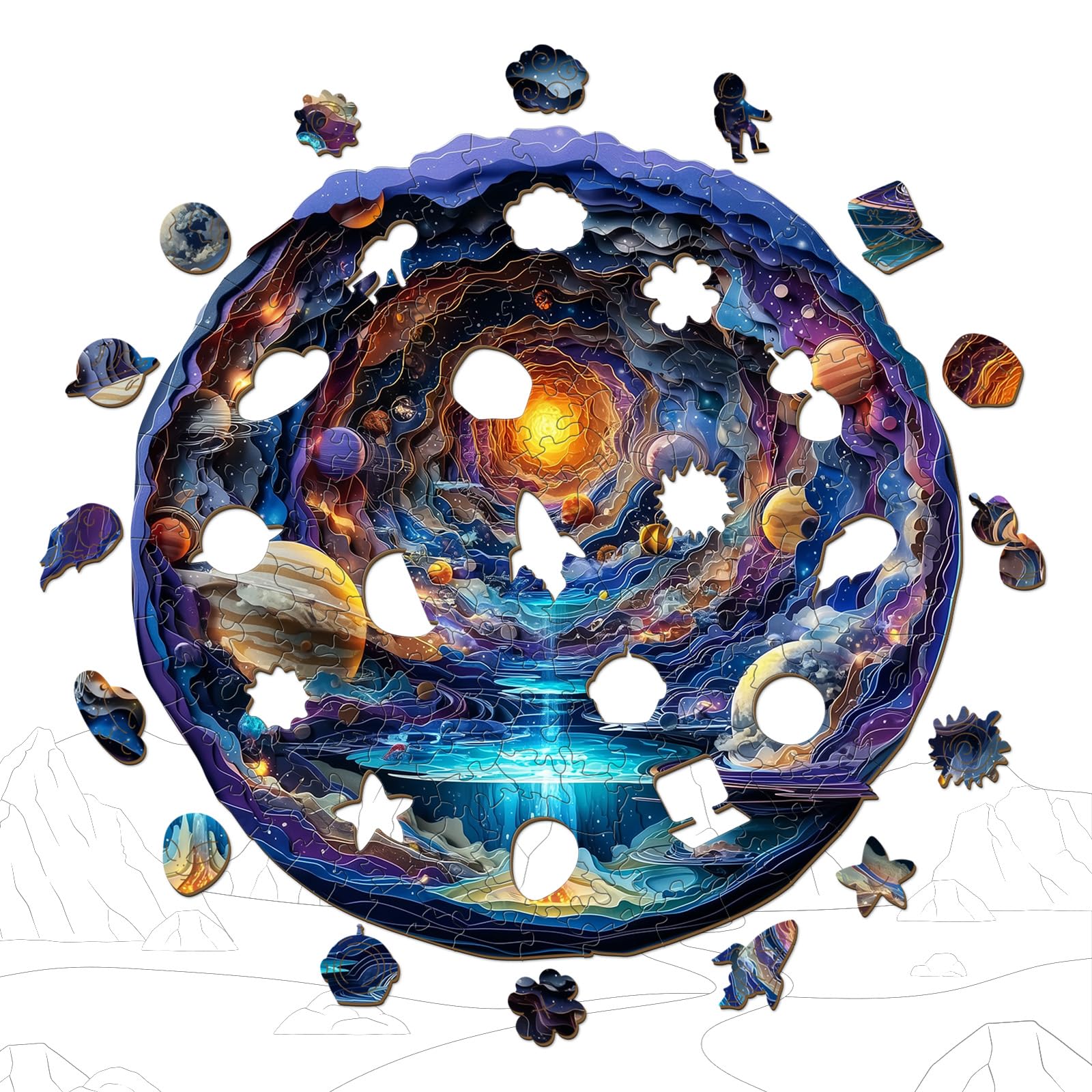Colorful Space Wood Puzzle Galaxy & Planets Theme - Aeekdook