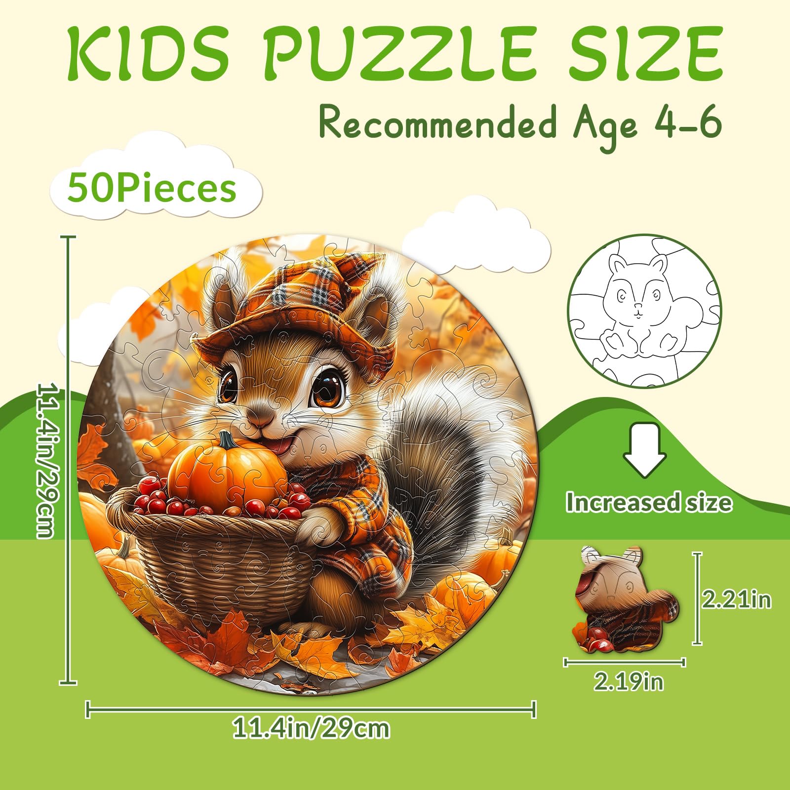 Squirrel's Harvest 50 Piece Kids Wood Puzzle - Aeekdook