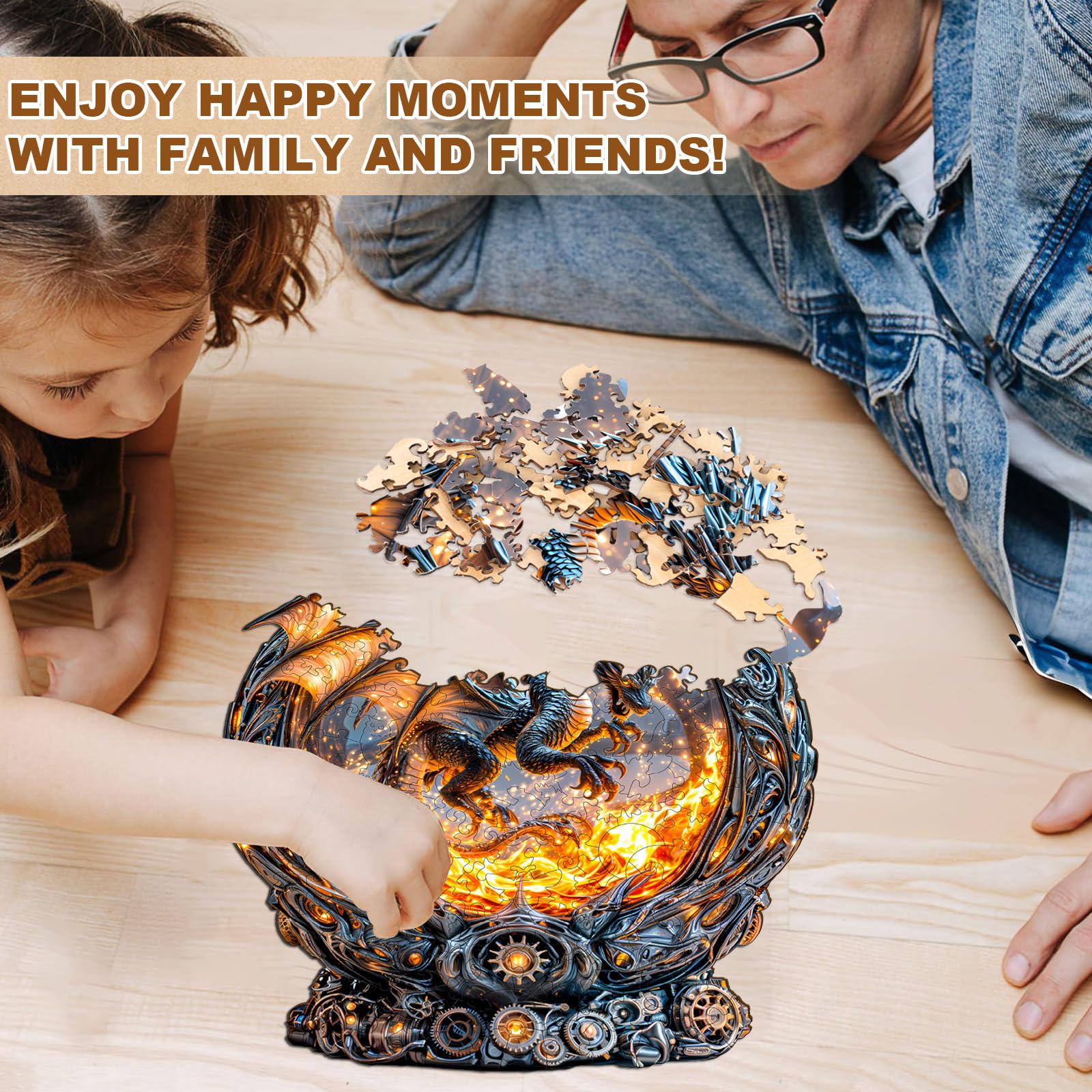 Fire Dragon Unique Shape Wood Puzzle Epic Mythical - Aeekdook
