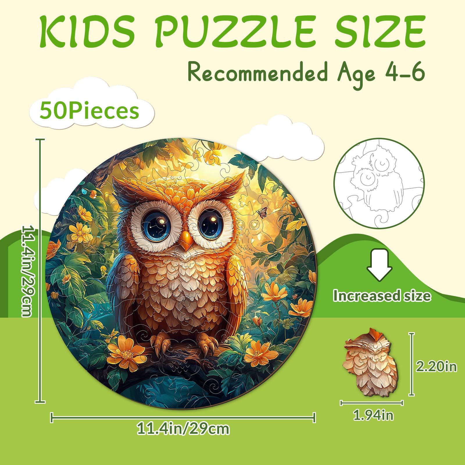 Cute Owl 50 Piece Wood Puzzle Educational Toy - Aeekdook