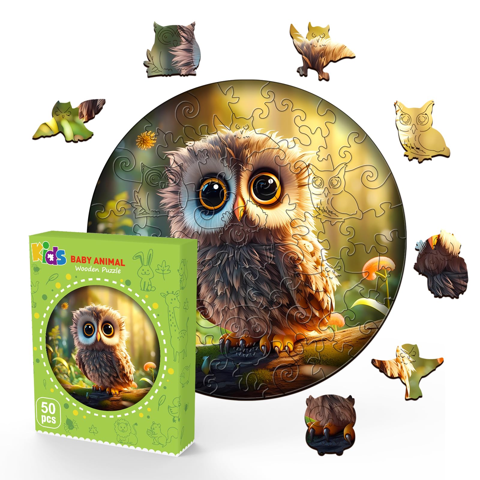 Cute Owl 50 Piece Wood Puzzle for Kids Ages 6-8 - Aeekdook