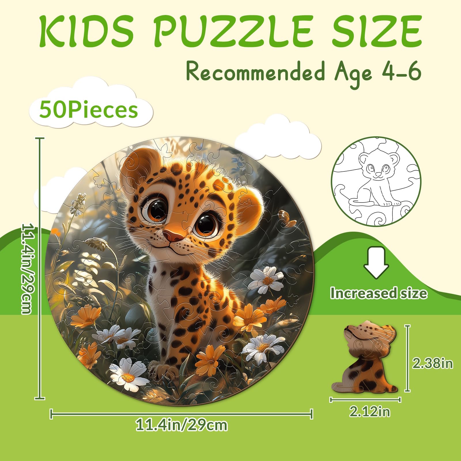 Cute Leopard 50 Piece Wood Puzzle for Young Children - Aeekdook