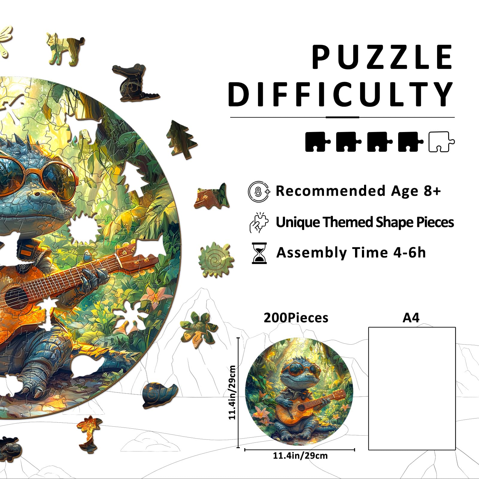 Guitar Crocodile Unique Shape Wood Puzzle Musician Gift - Aeekdook