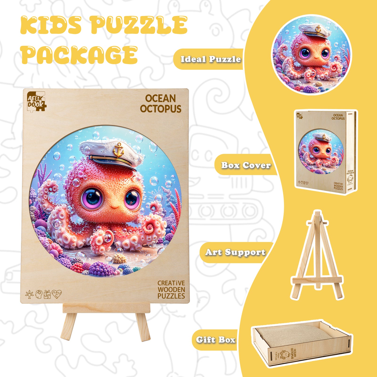 Ocean Octopus Wooden Puzzle for Toddlers - Aeekdook