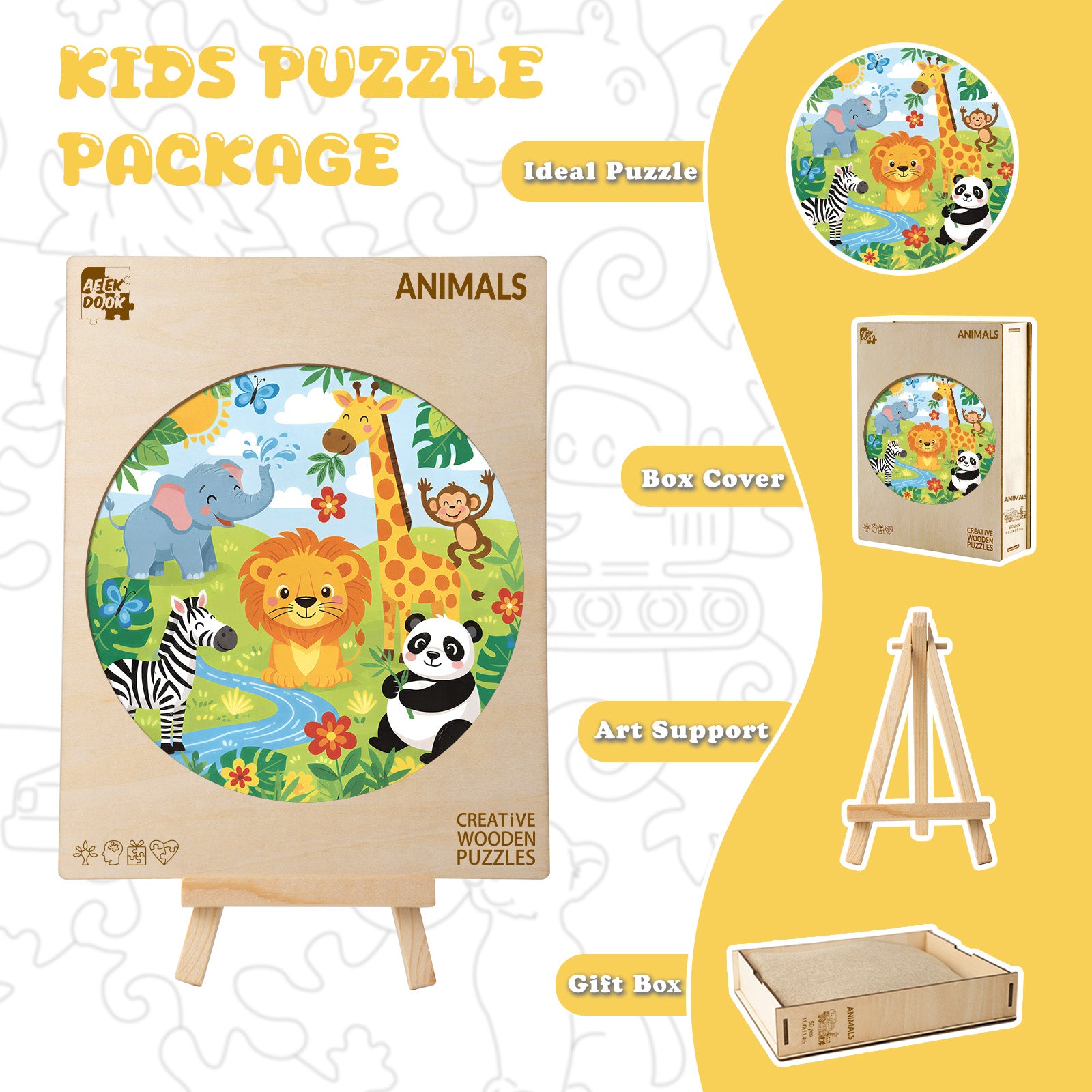 Animals Party Wooden Puzzle Interactive Celebration Jigsaw Toy - Aeekdook