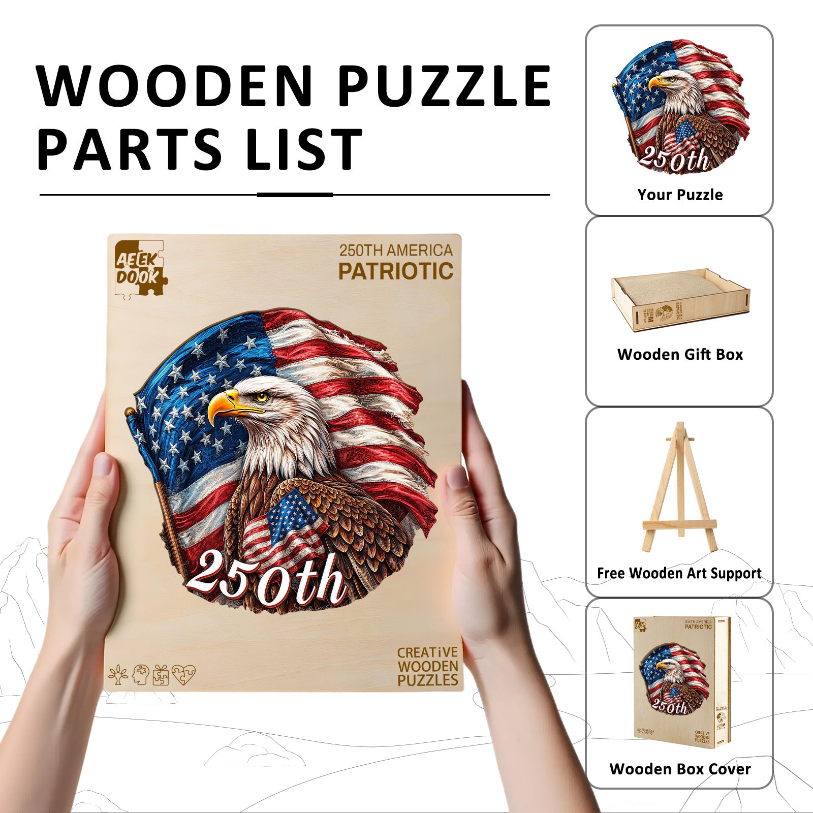 250th America Patriotic Wooden Jigsaw Puzzles for Adults