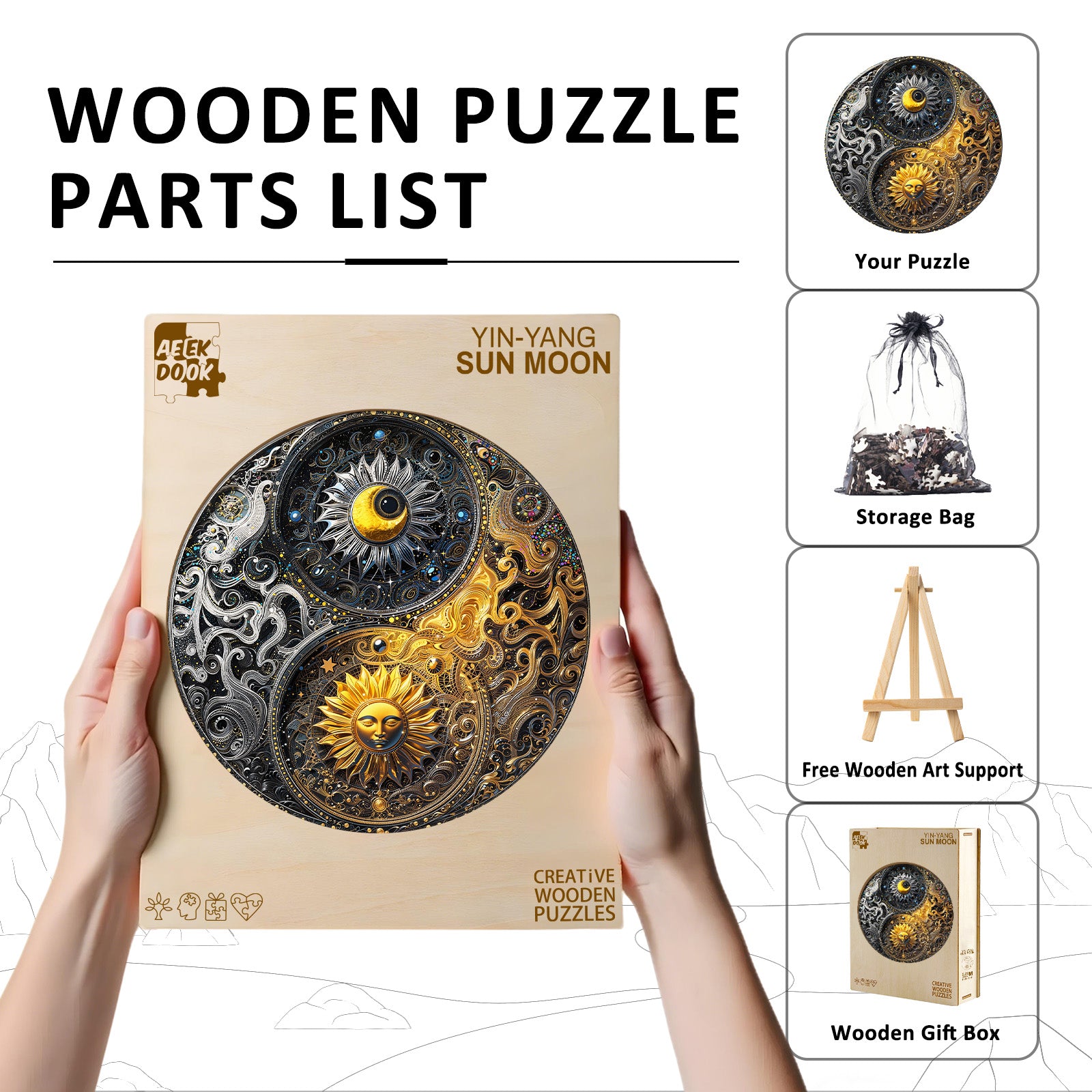 Yin-Yang Sun Moon Unique Wooden Puzzles