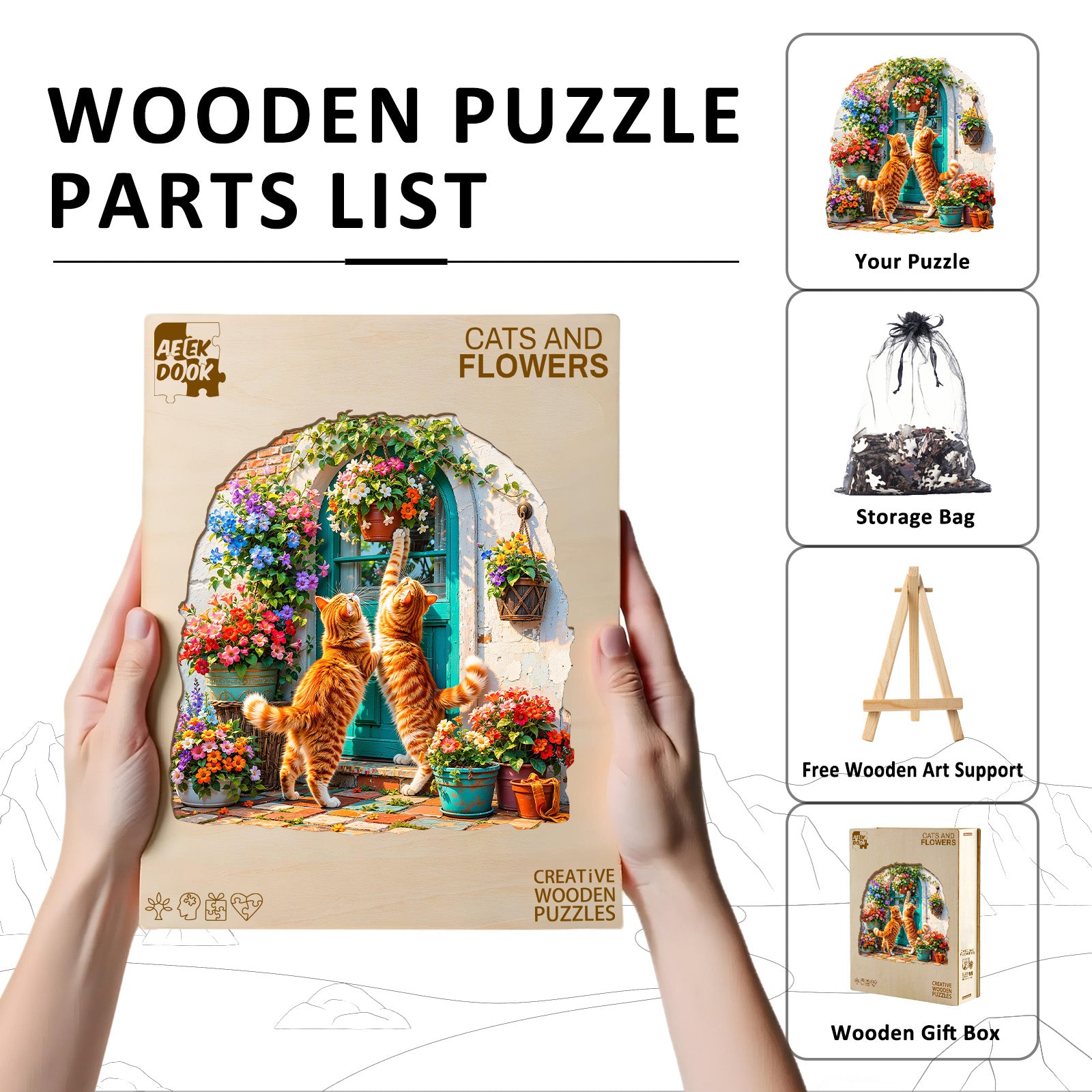 Cats and Flowers Wooden Jigsaw Puzzles for Adults