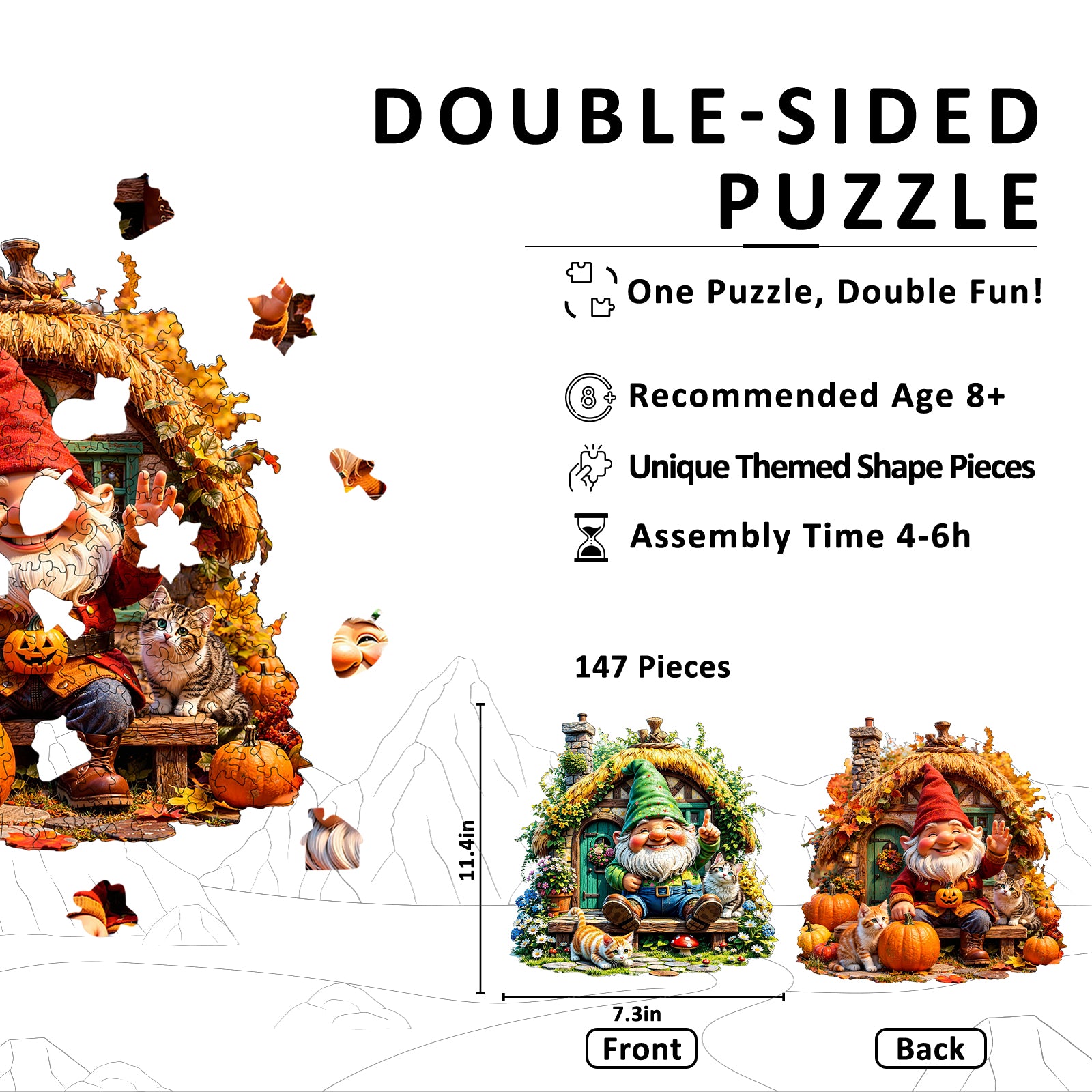 Double-sided Gnome Wooden Jigsaw Puzzles