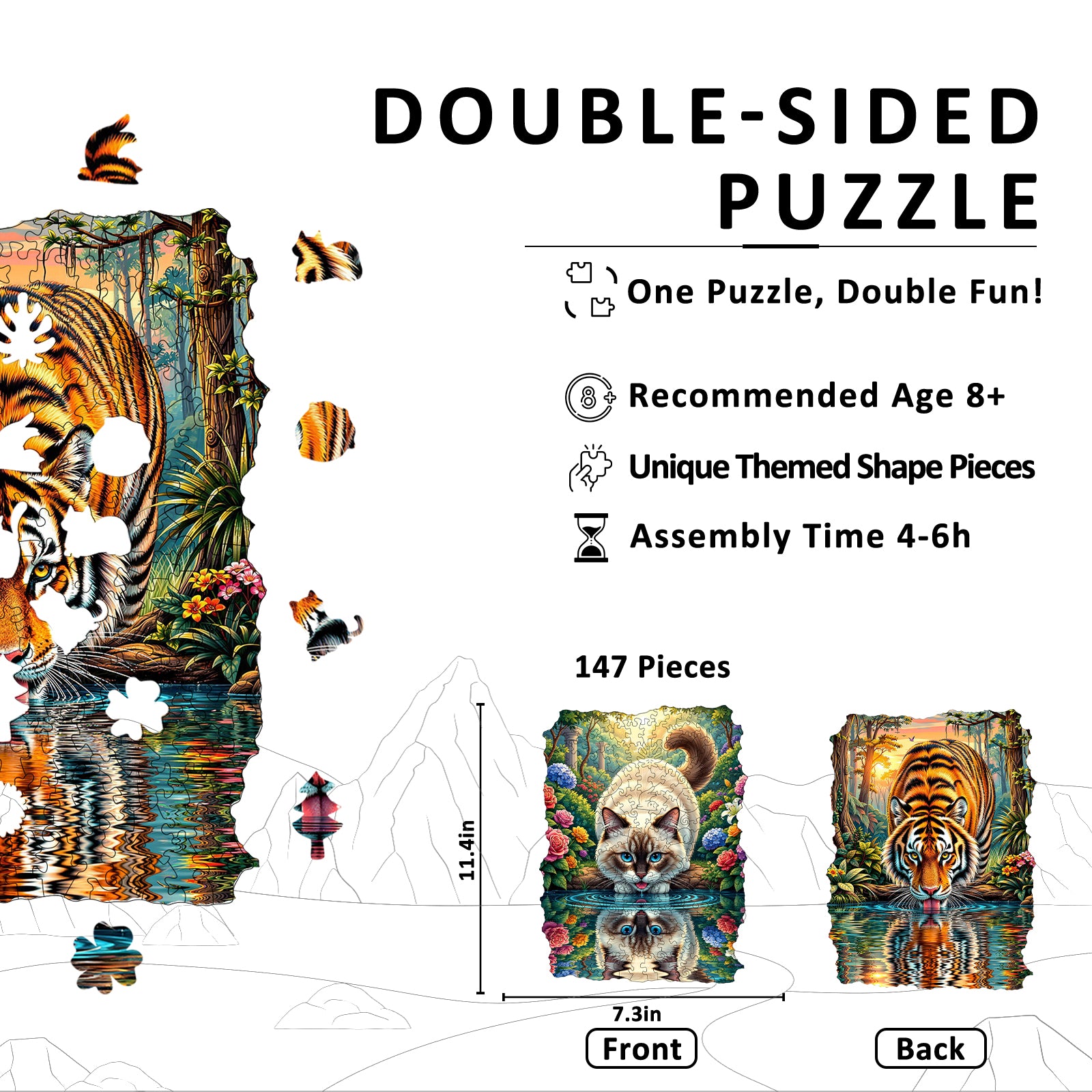 Double-sided Puzzle Cat Tiger Wood Puzzles for Adults