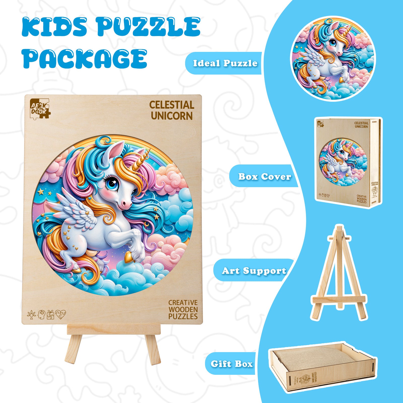 Celestial Unicorn Galaxy Wooden Puzzle for Kids - Aeekdook