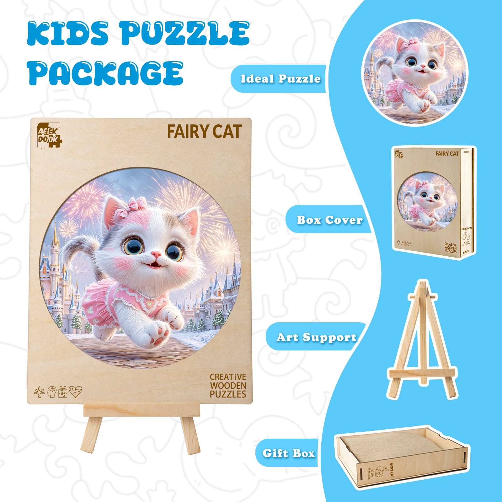 Fairy Cat Fantasy Wooden Jigsaw Puzzle for Children - Aeekdook