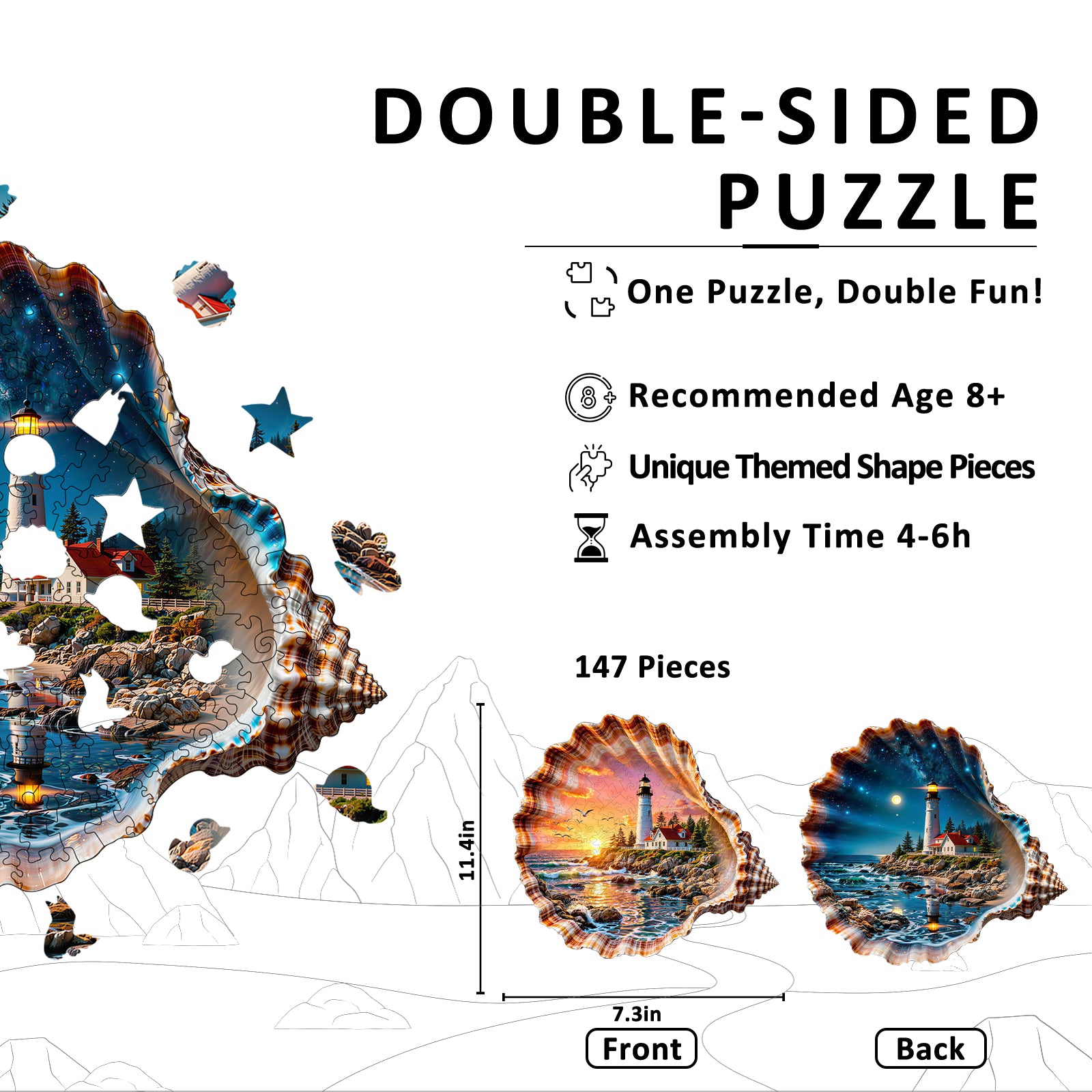 Double-sided Shell Lighthouse Wooden Jigsaw Puzzles for Adults