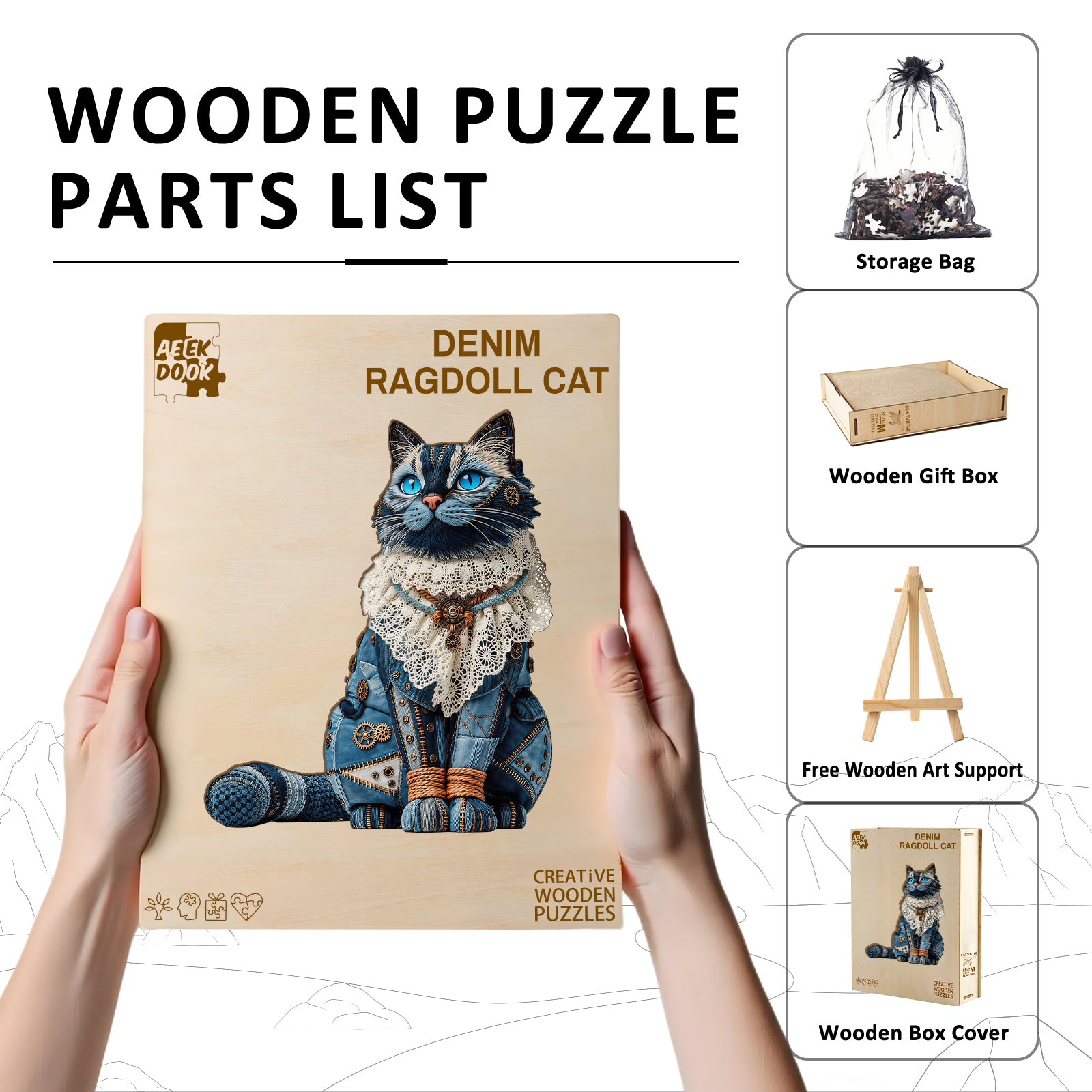 Denim Ragdoll Cat Unique Wooden Puzzles