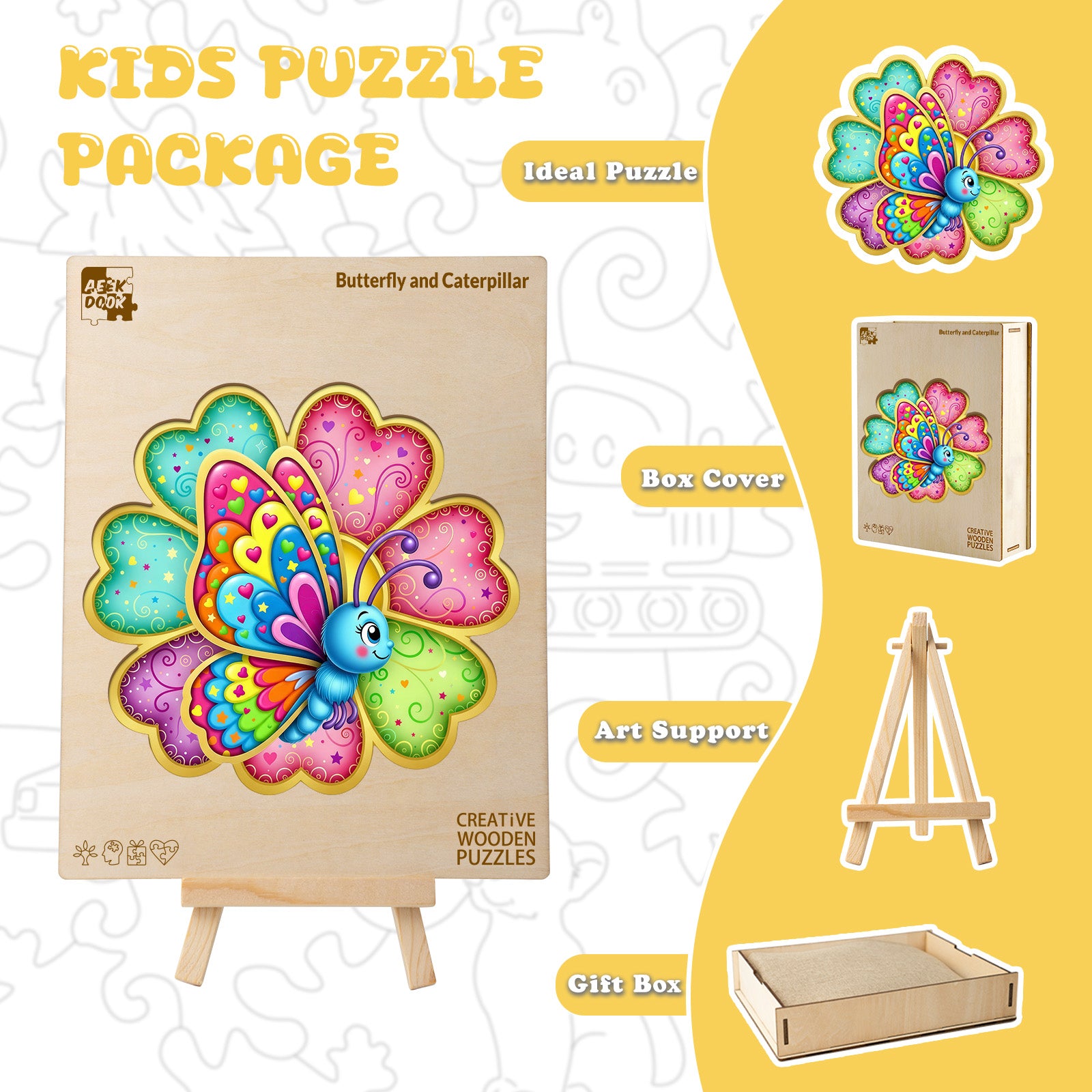 Butterfly and Caterpillar Wood Puzzle Toy for Kids