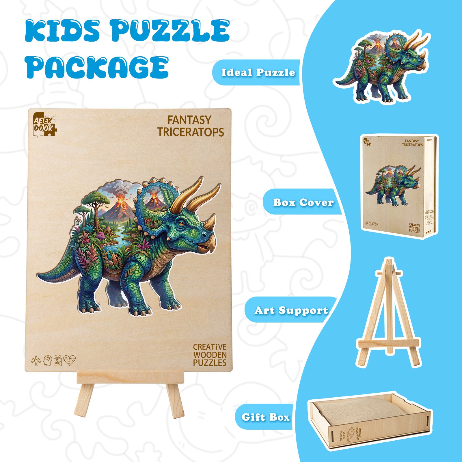Fantasy Triceratops 28 Piece Kids Wood Puzzle