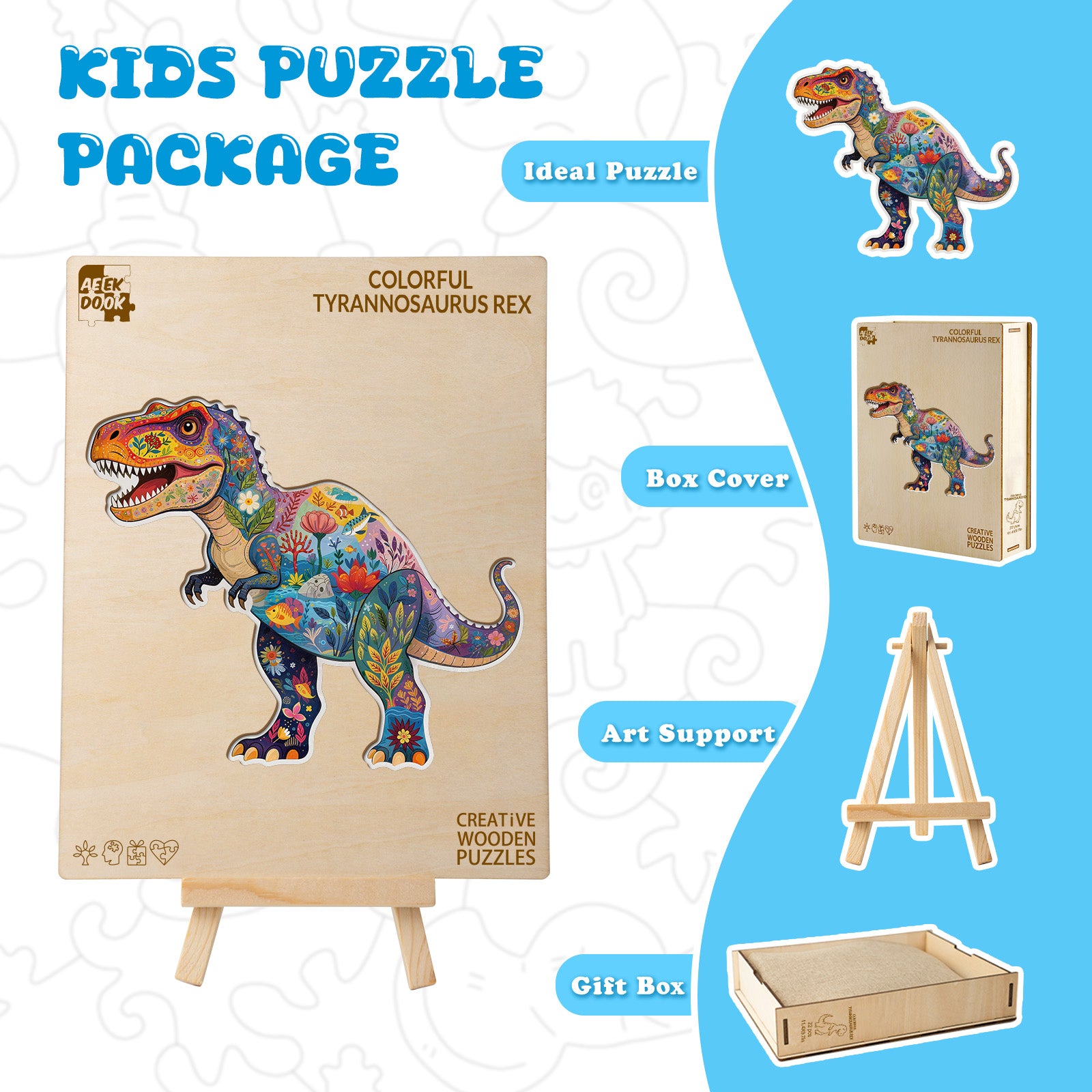 Colorful Tyrannosaurus Rex 22 Pieces Kids Wood Puzzle Gift