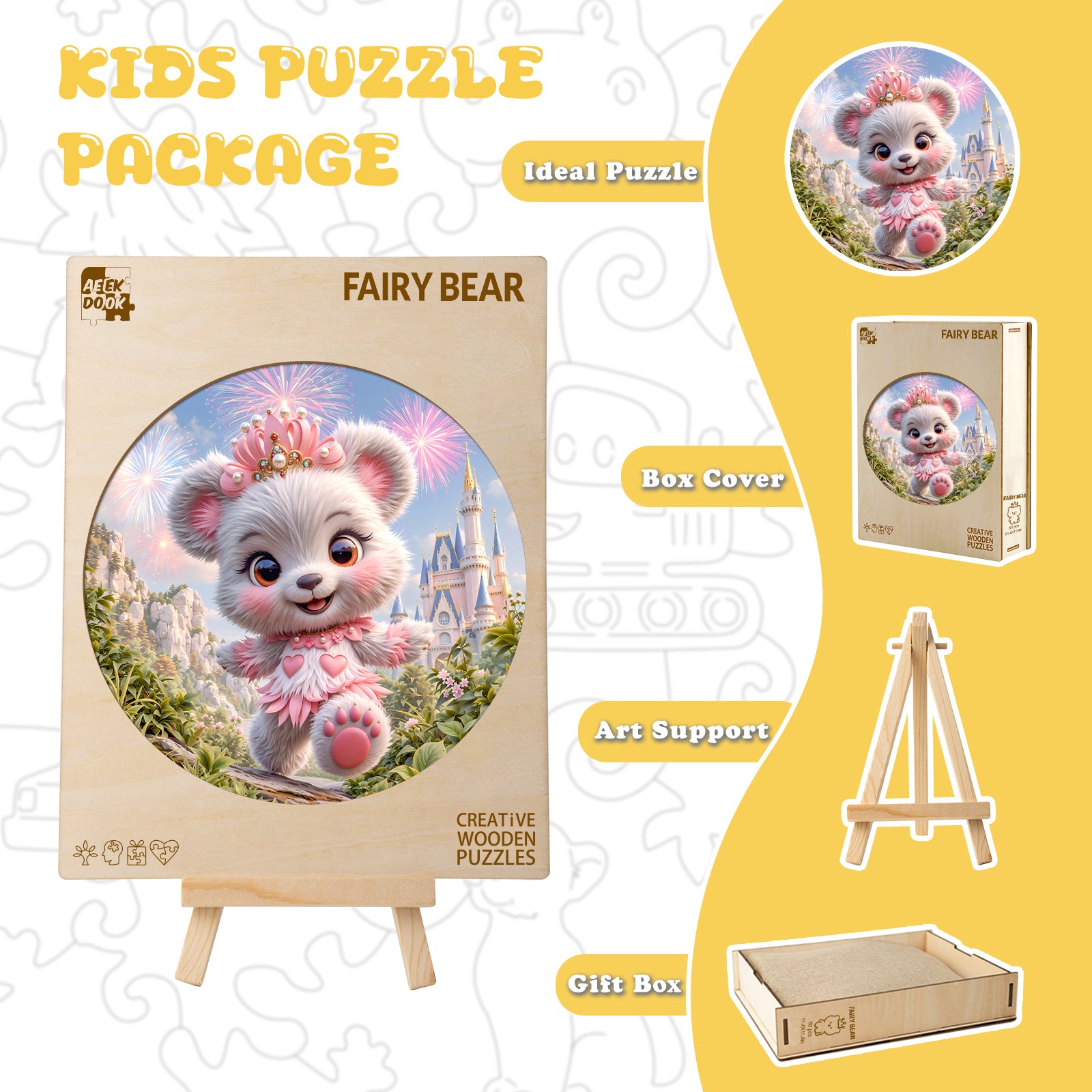 Fairy Bear Forest Wood Jigsaw Puzzle Early Development Gift - Aeekdook